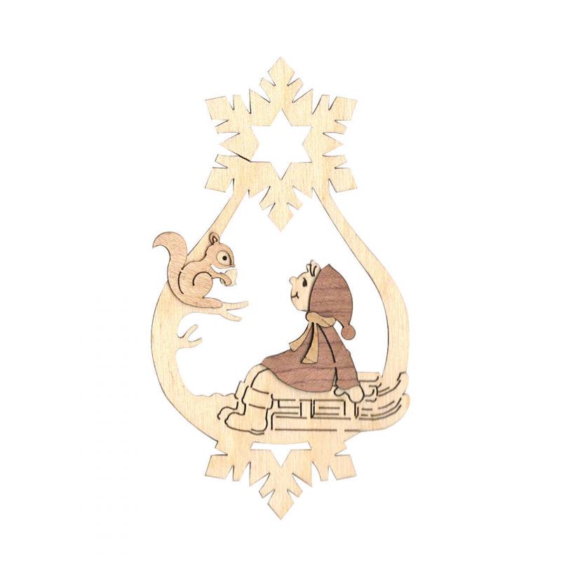 Baumschmuck, Winterkind mit Schlitten