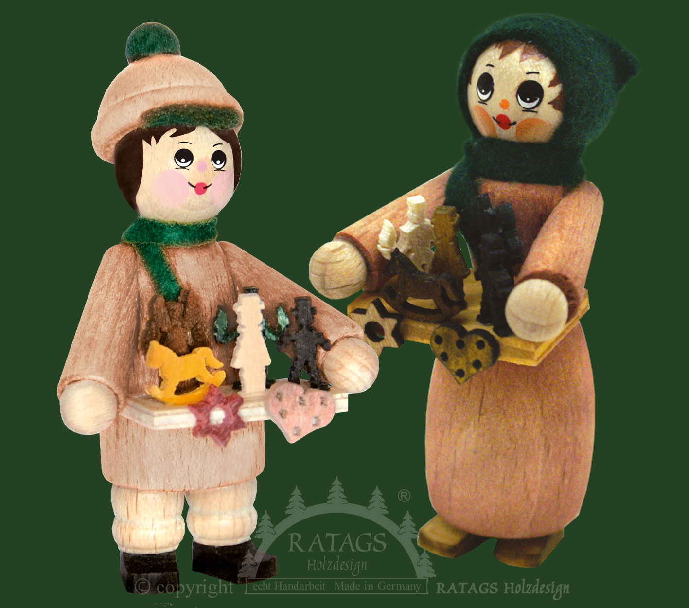 Figuren, 2er Set, Striezelkinder, rosenholz Figuren, 2er Set, Striezelkinder, rosenholz