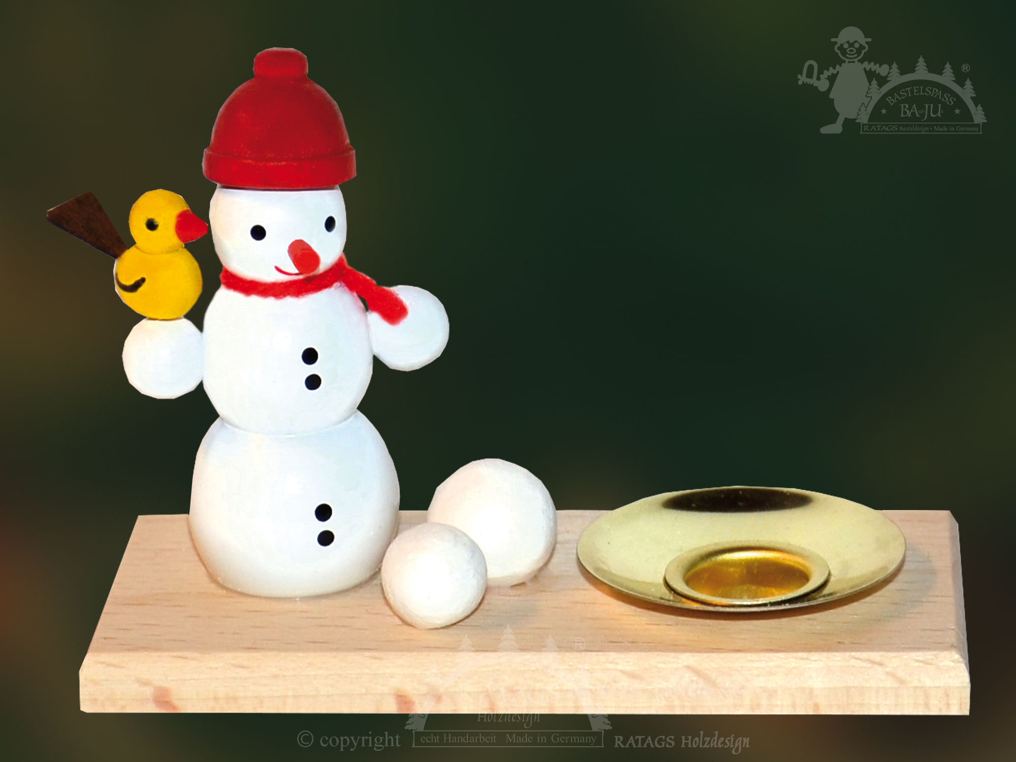 Kerzenhalter zum Basteln, Schneemann mit Schneebällen + 1 Tülle Kerzenhalter zum Basteln, Schneemann mit Schneebällen + 1 Tülle