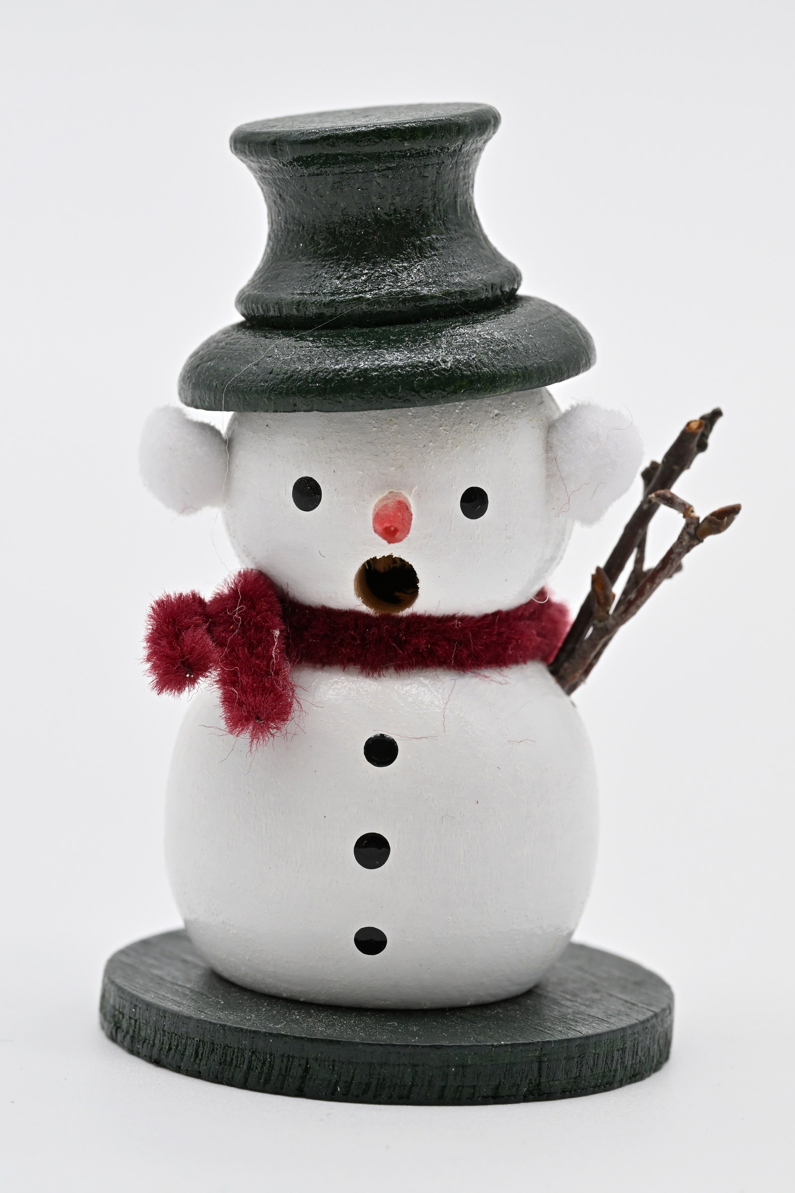 MiniRäuchermännchen, Schneemann, weiß, grüner Hut, lila Schal MiniRäuchermännchen, Schneemann, weiß, grüner Hut, lila Schal