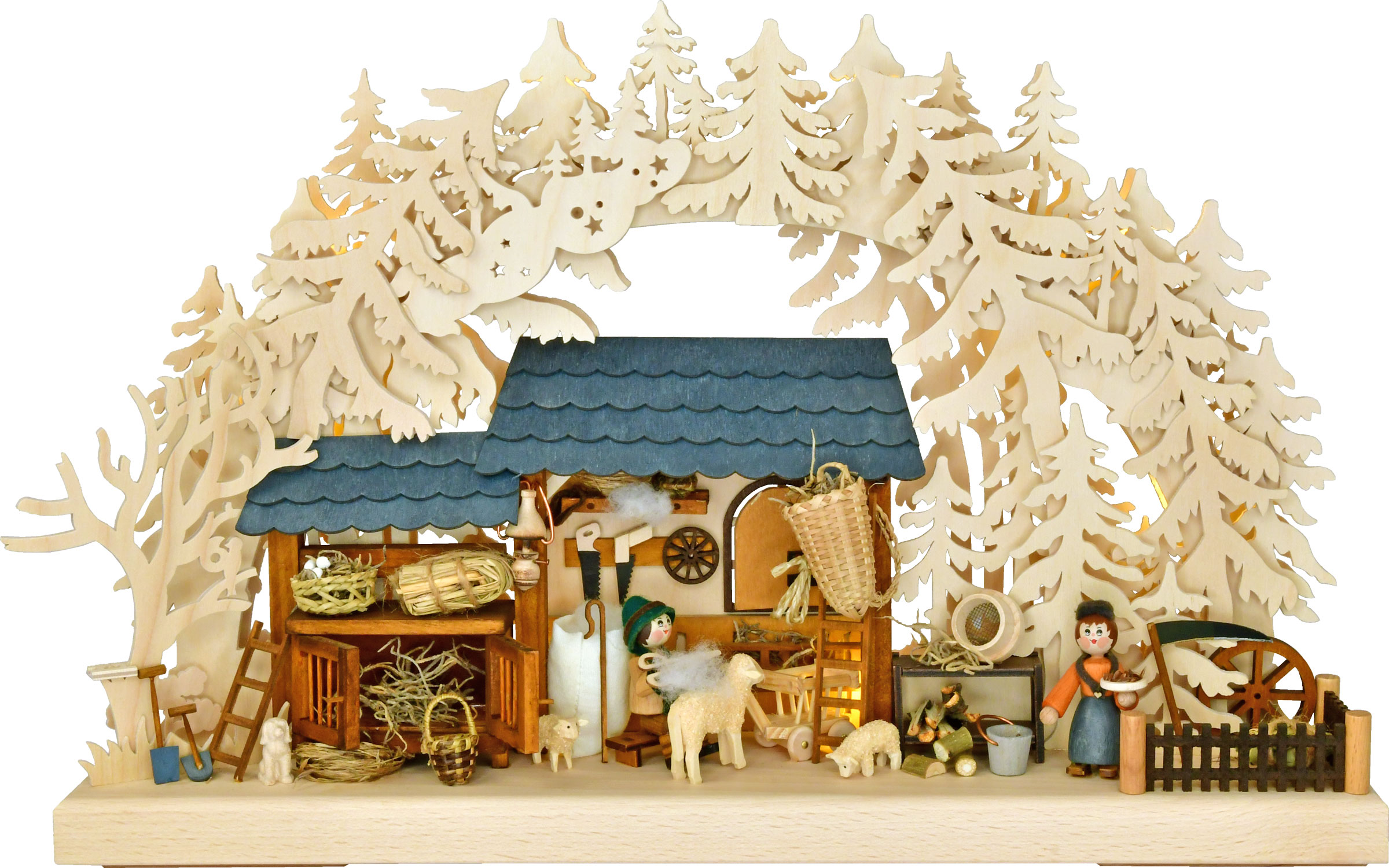 3D-Schwibbogen klein, Schafstall Voll-USB 3D-Schwibbogen klein, Schafstall Voll-USB