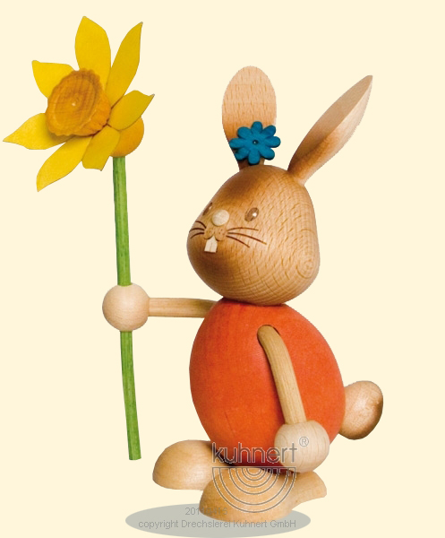 Osterhase, Stupsi Hase mit Blume ca. 12 cm