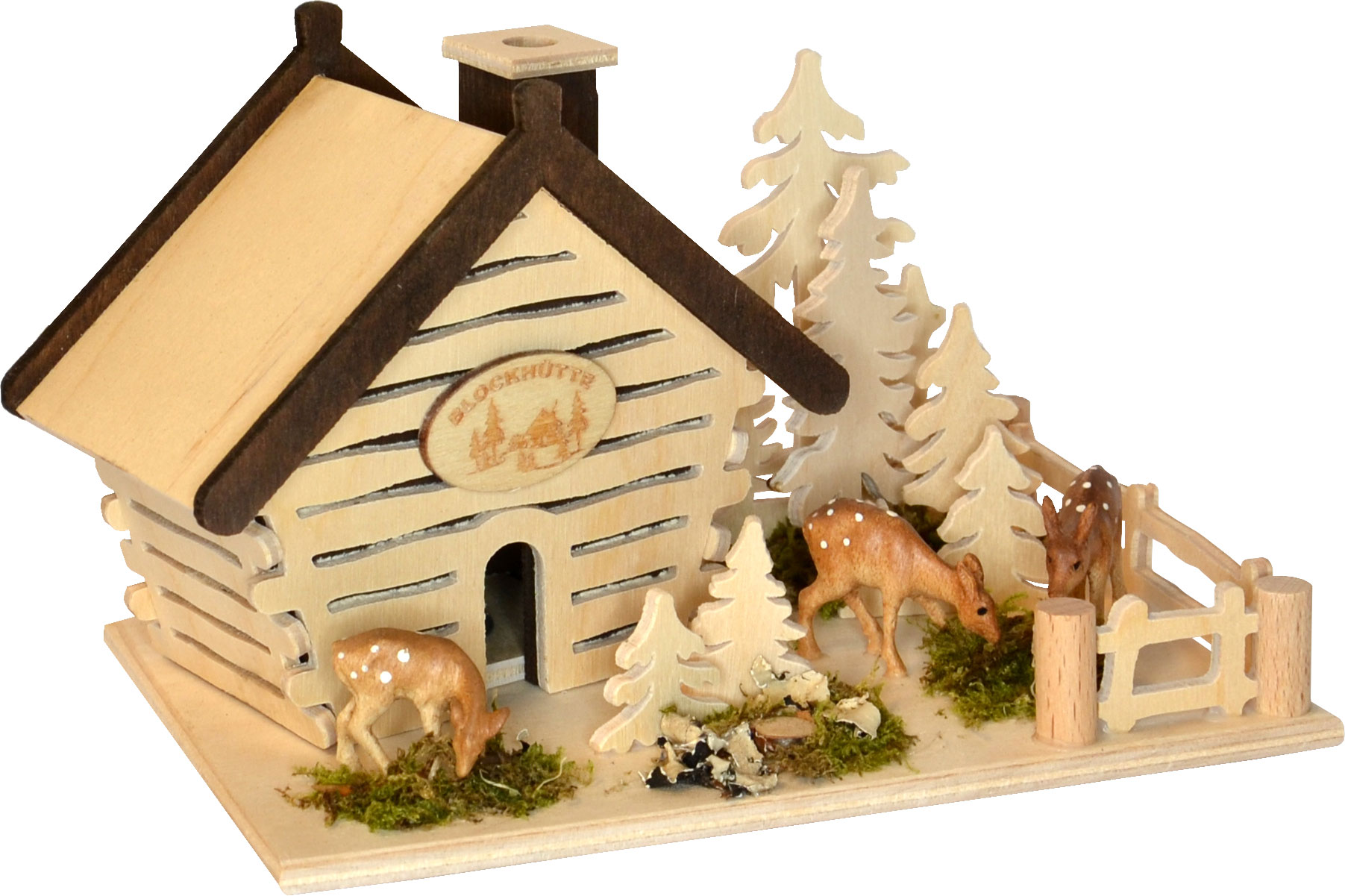 Räucherhaus, Blockhütte, Rehe Räucherhaus, Blockhütte, Rehe