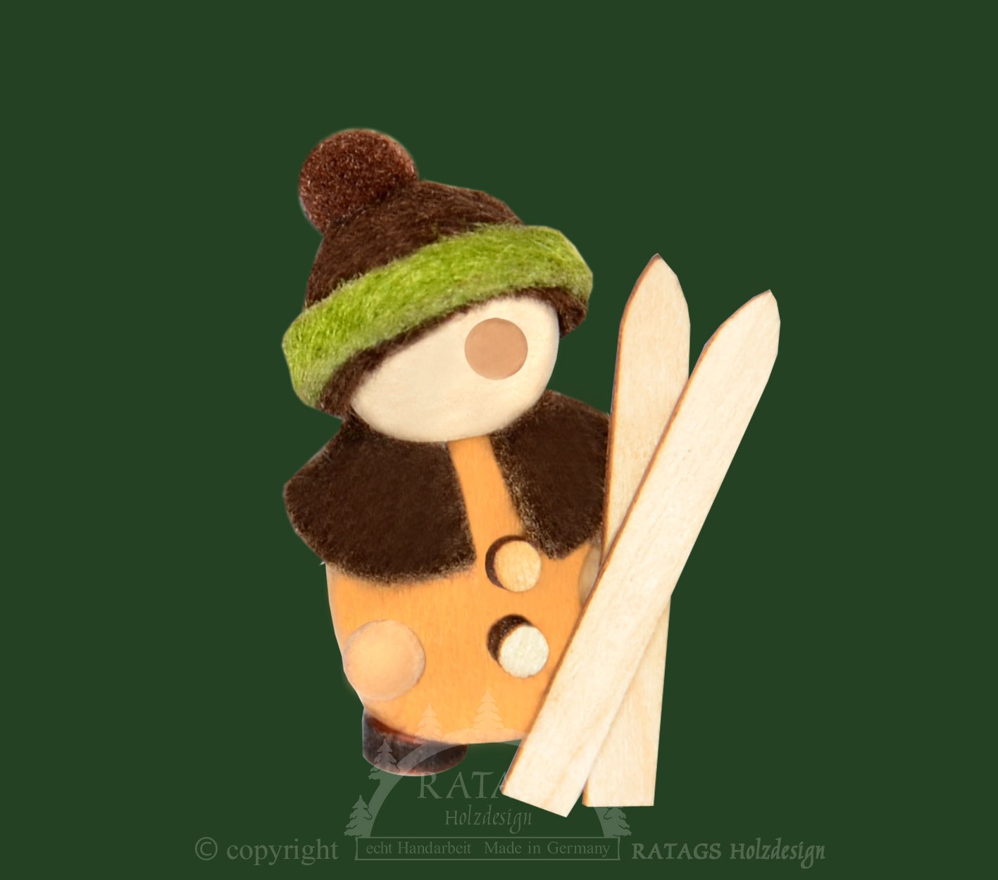 Mini-Molli mit Skiern, braun/grün
