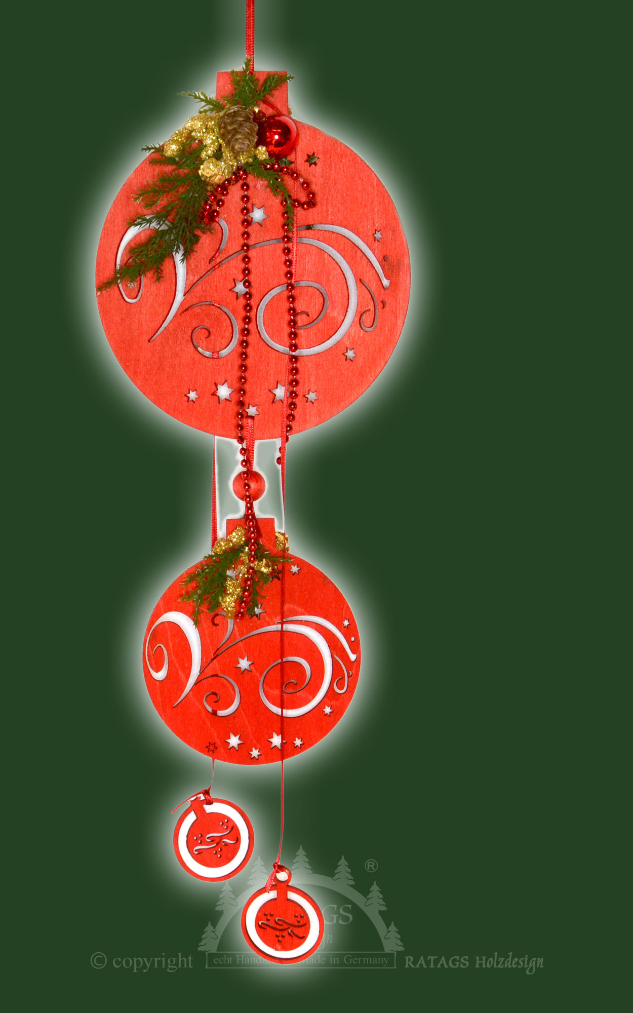 Fensterdekoration, 2 Kugeln, rot