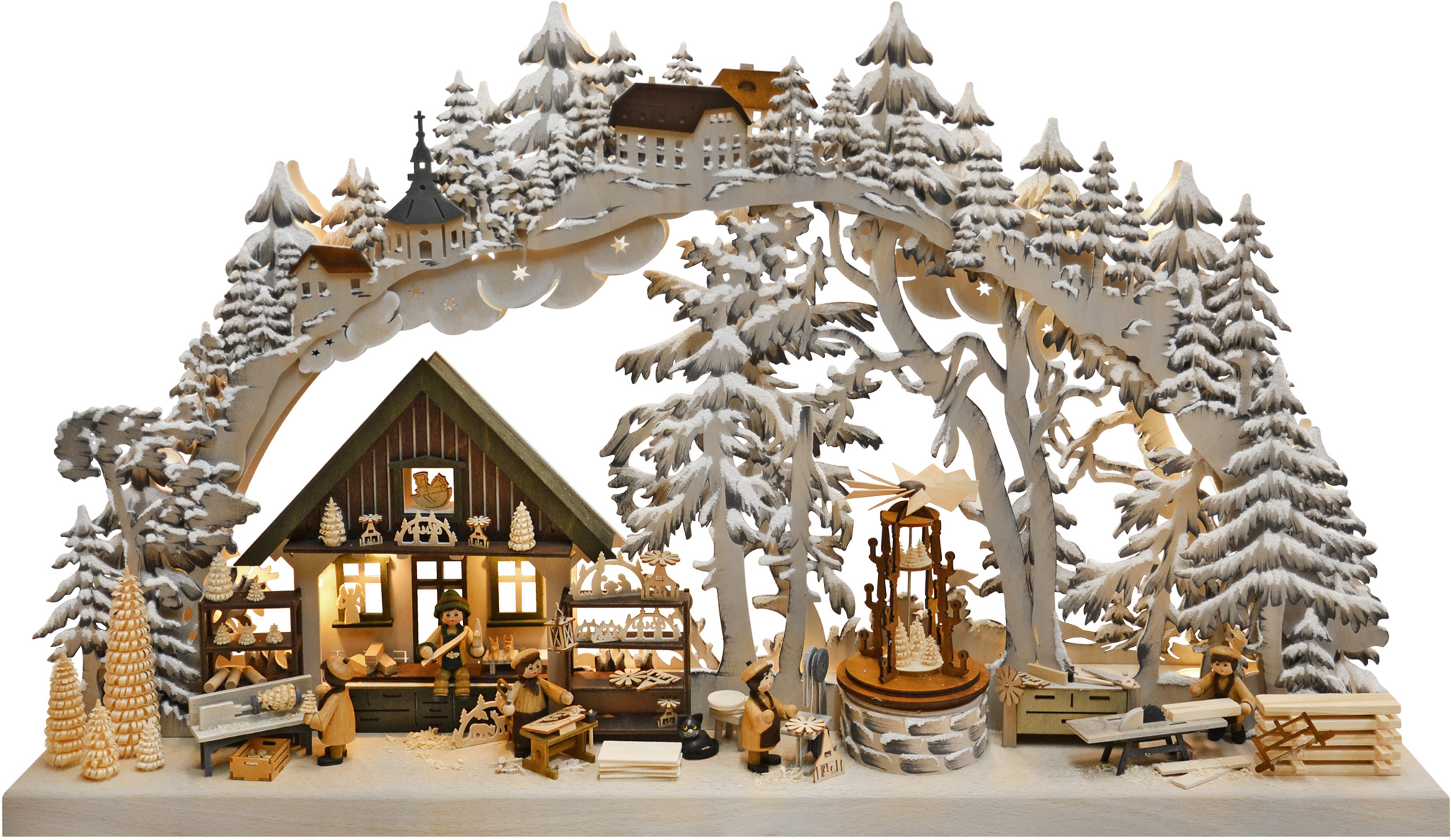 3D-Schwibbogen groß, erzgeb. Kunsthandwerk, handbemalt grau, Raureif, 3D-Schwibbogen groß, erzgeb. Kunsthandwerk, handbemalt grau, Raureif,