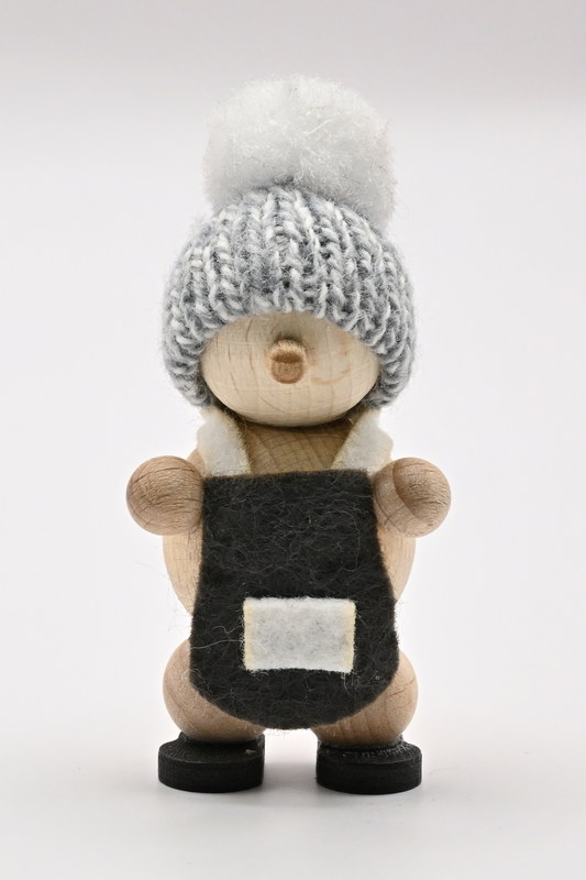 Schneemann natur, stehend, H 6 cm graue Mütze, graue Schürze Schneemann natur, stehend, H 6 cm graue Mütze, graue Schürze