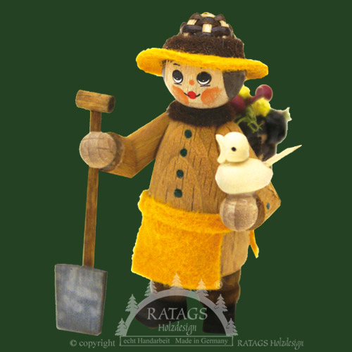 Figur, Gärtner mit Spaten und Vogel, natur Figur, Gärtner mit Spaten und Vogel, natur