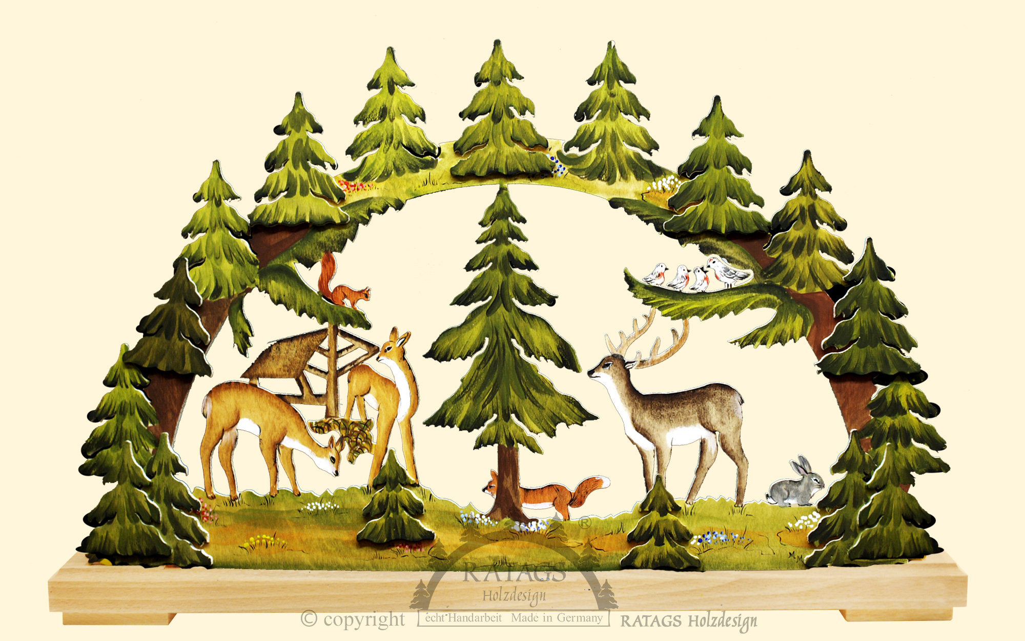 SONDERANGEBOT - Schwibbogen kl., Waldtie handbemalt sommerlich SONDERANGEBOT - Schwibbogen kl., Waldtie handbemalt sommerlich