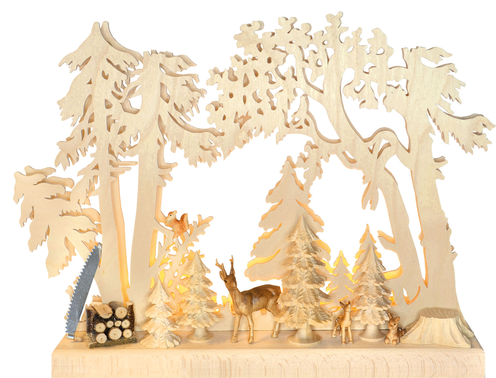 3D-Schwibbogen, mittelgroß, Blockhütte mit Waldarbeitern