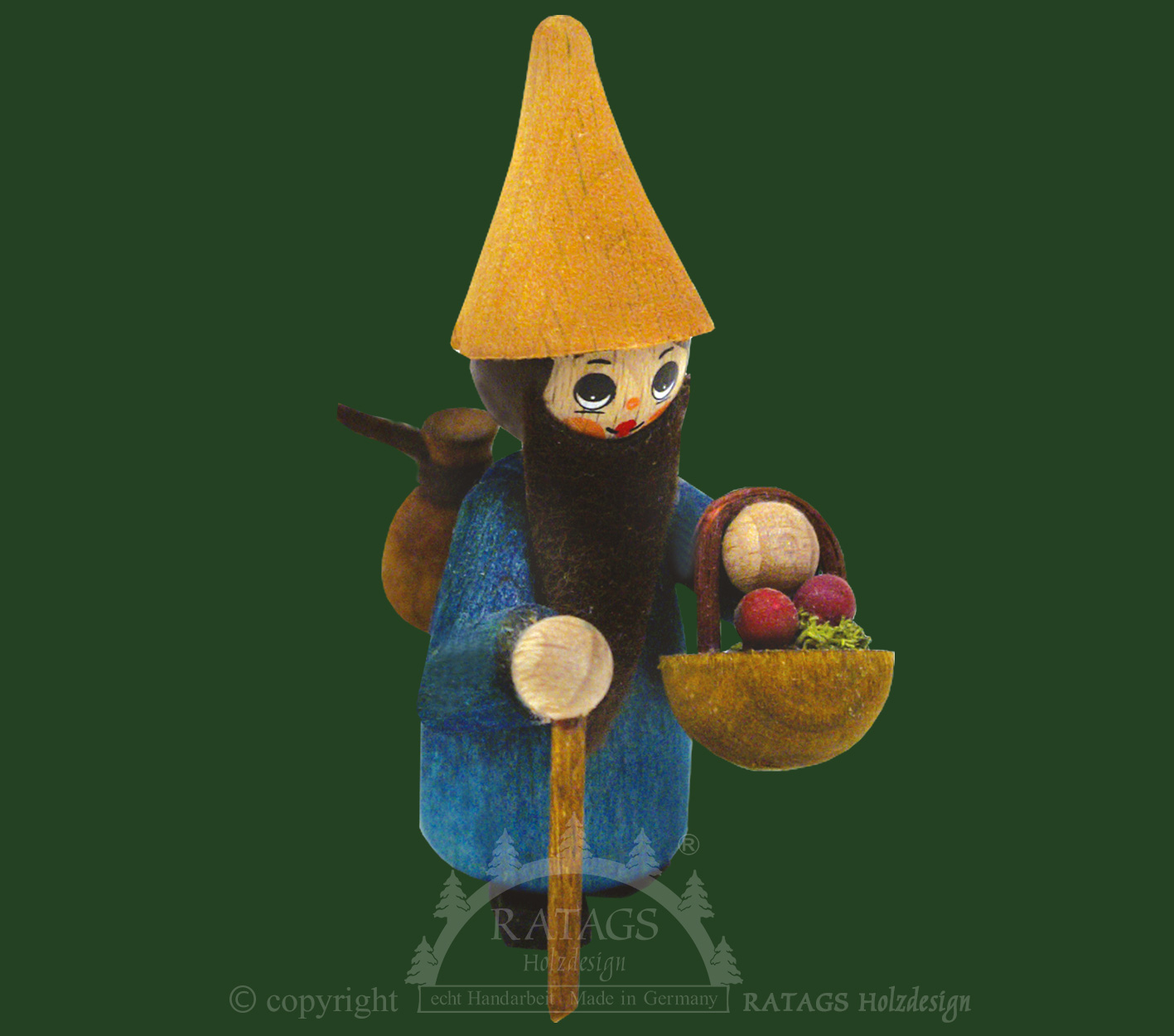 Figur, Zwerg mit Rucksack, Korb,Stock, blau Figur, Zwerg mit Rucksack, Korb,Stock, blau