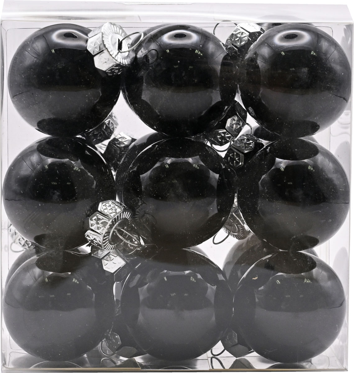cb. 18 glassballs/cap black shiny