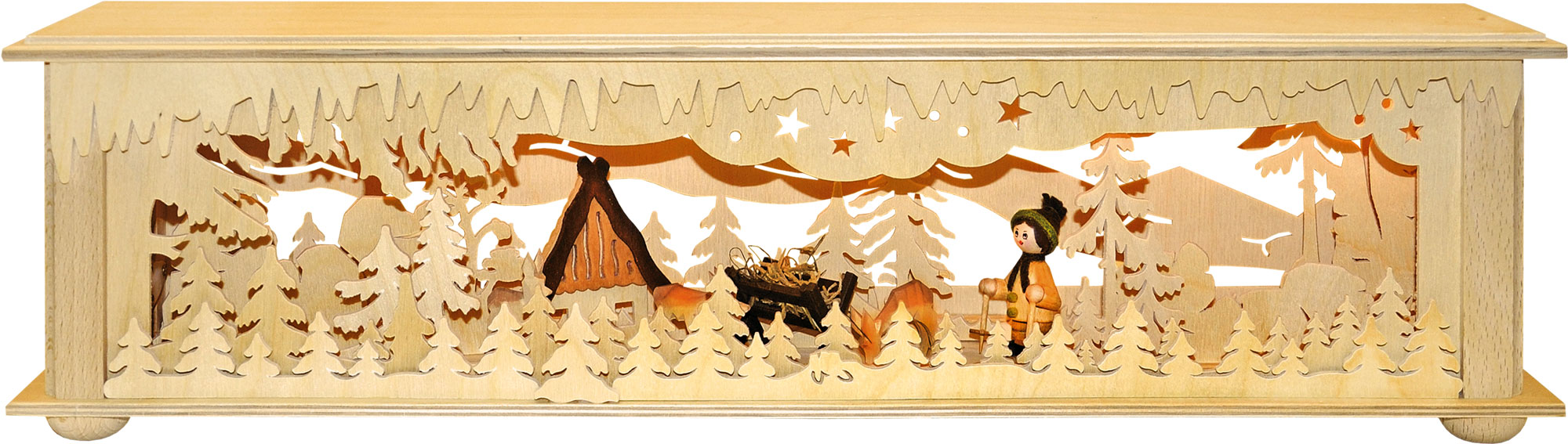 Raumleuchte kl., Häuschen, Futterkrippe, geschnitzte Rehe, Winterkind Raumleuchte kl., Häuschen, Futterkrippe, geschnitzte Rehe, Winterkind