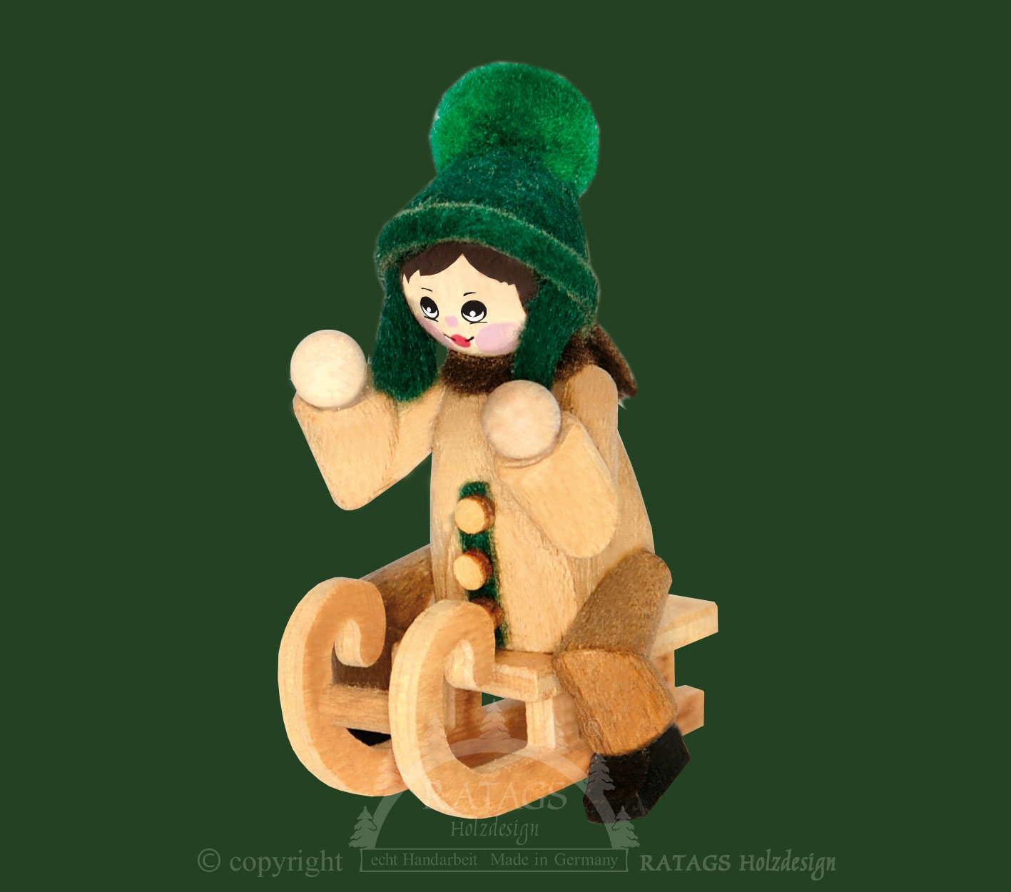 Figur, Schlittenfahrer sitzend, natur Figur, Schlittenfahrer sitzend, natur