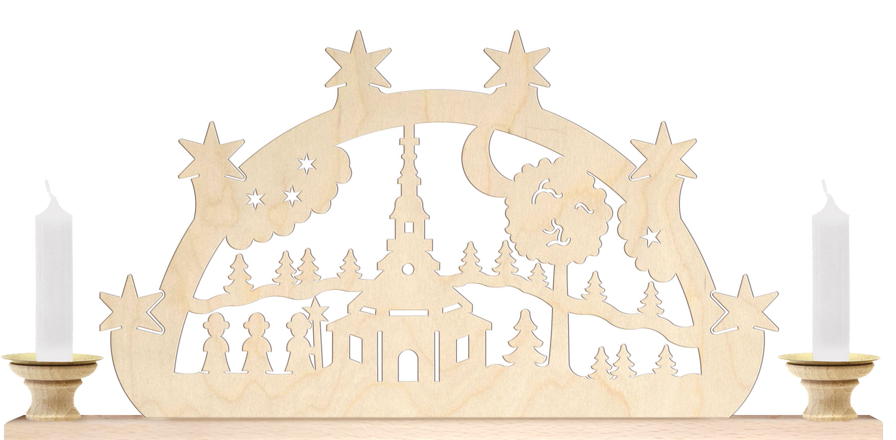 Tischlichterbogen für 2 Pyramidenkerzen Kirche mit Kurrende Tischlichterbogen für 2 Pyramidenkerzen Kirche mit Kurrende