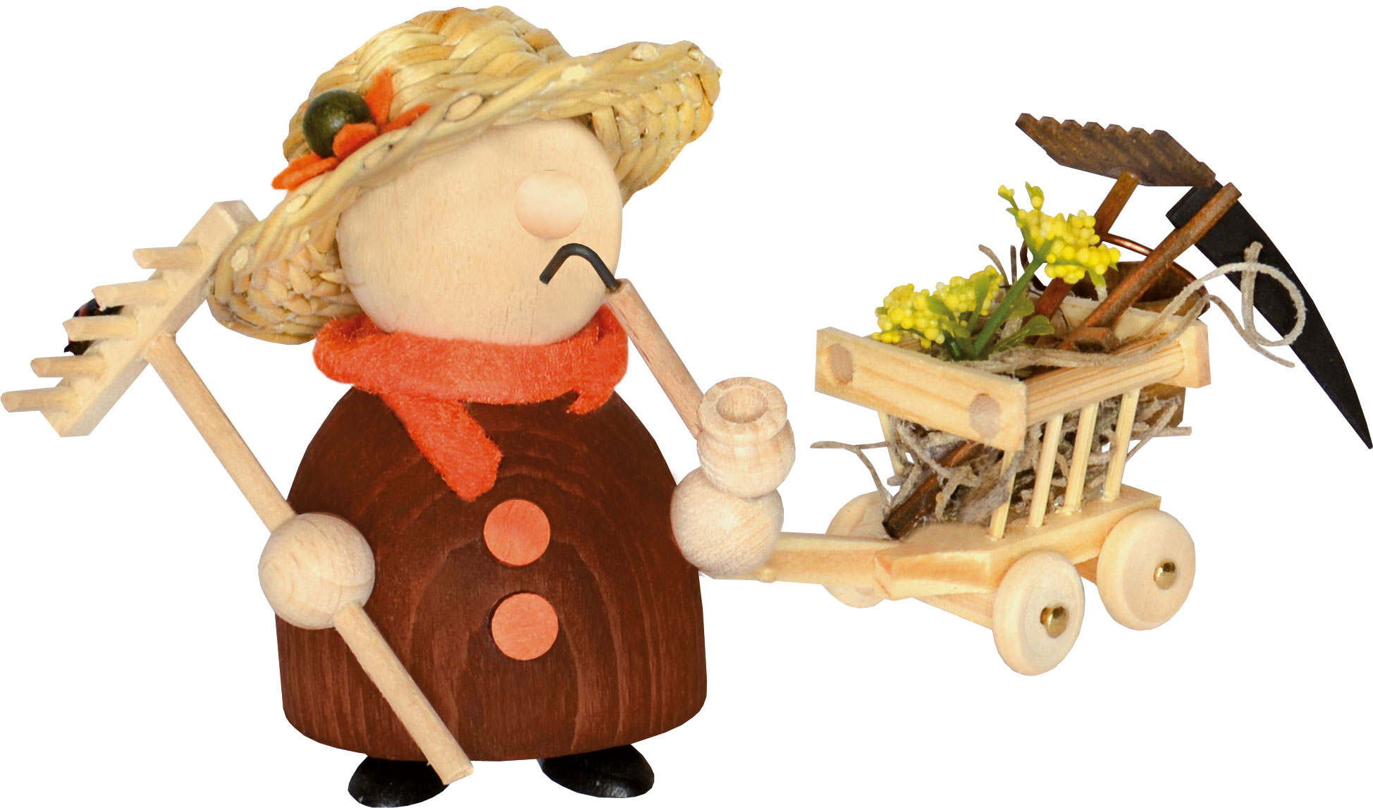 Molli Gärtner mit Handwagen, Rechen, Sen Molli Gärtner mit Handwagen, Rechen, Sen