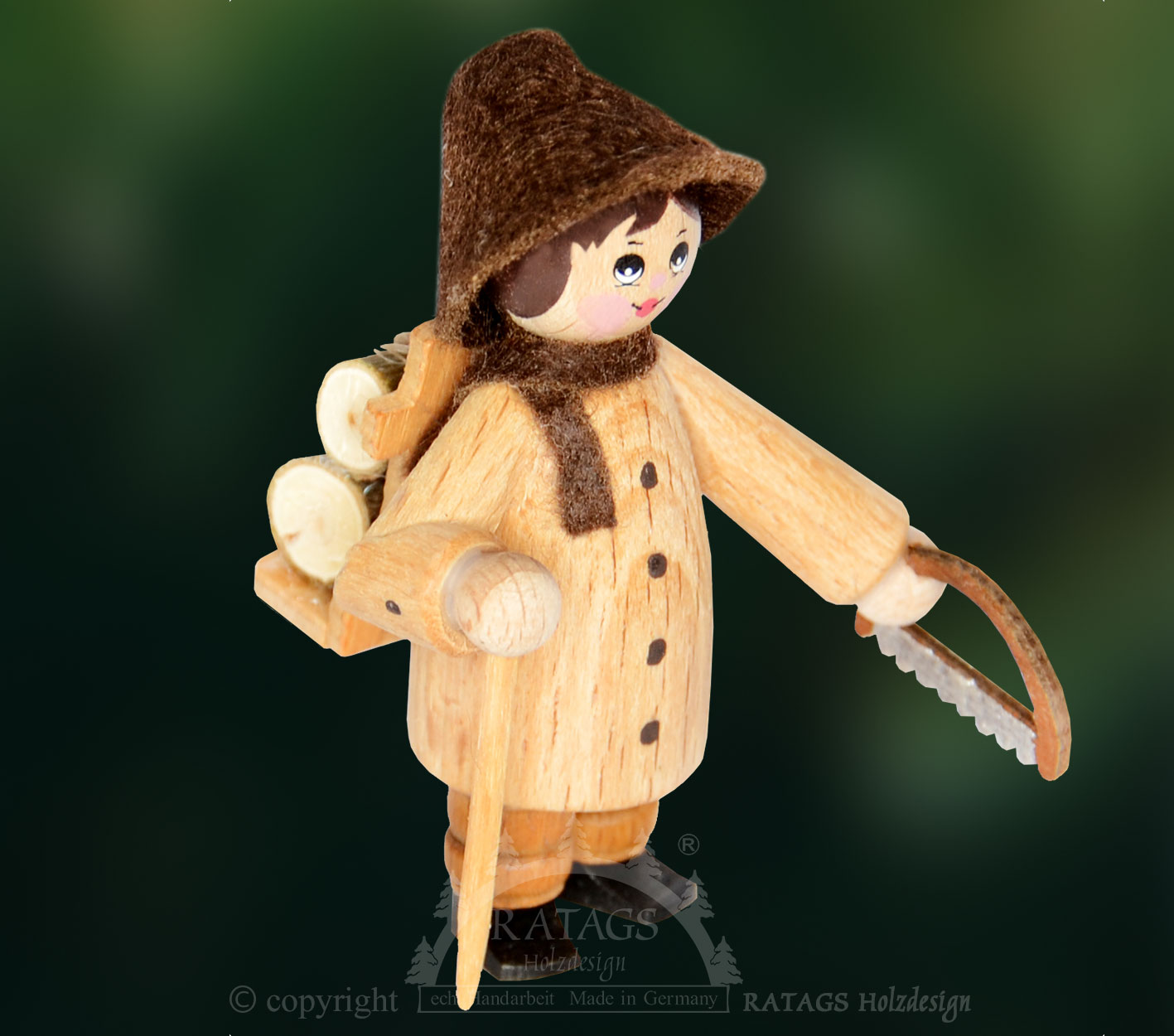 Figur, Waldarbeiter, Holzkiepe, Stock, Säge Figur, Waldarbeiter, Holzkiepe, Stock, Säge