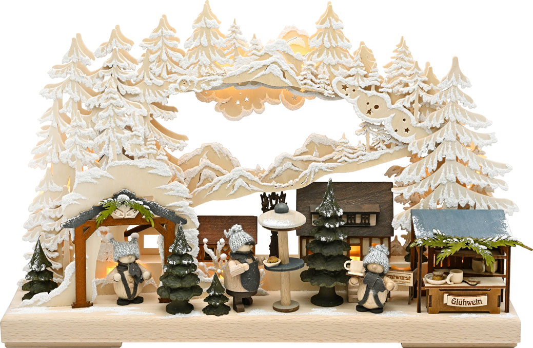 3D-Schwibbogen kl., Gebirgsweihnachtsmar mit Raureif 3D-Schwibbogen kl., Gebirgsweihnachtsmar mit Raureif