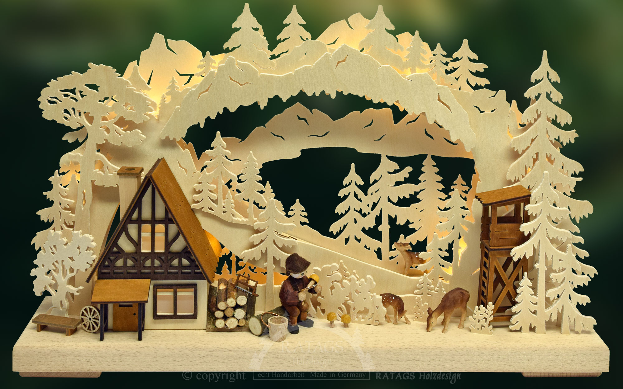 3D-Schwibbogen klein, Pilzsammler am Waldhaus 3D-Schwibbogen klein, Pilzsammler am Waldhaus