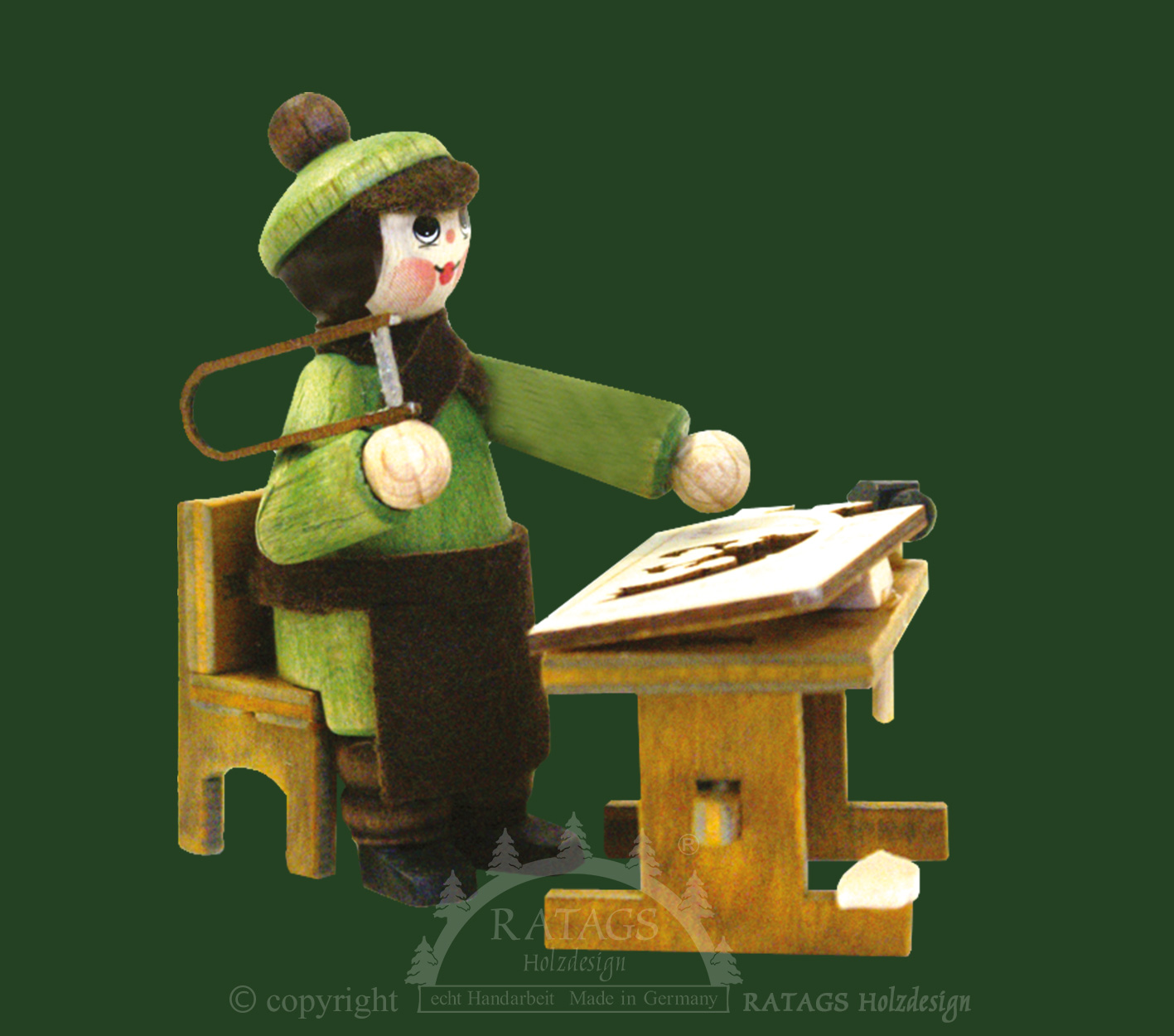 Figur, Schwibbogenbauer mit Tisch, apfelgrün Figur, Schwibbogenbauer mit Tisch, apfelgrün