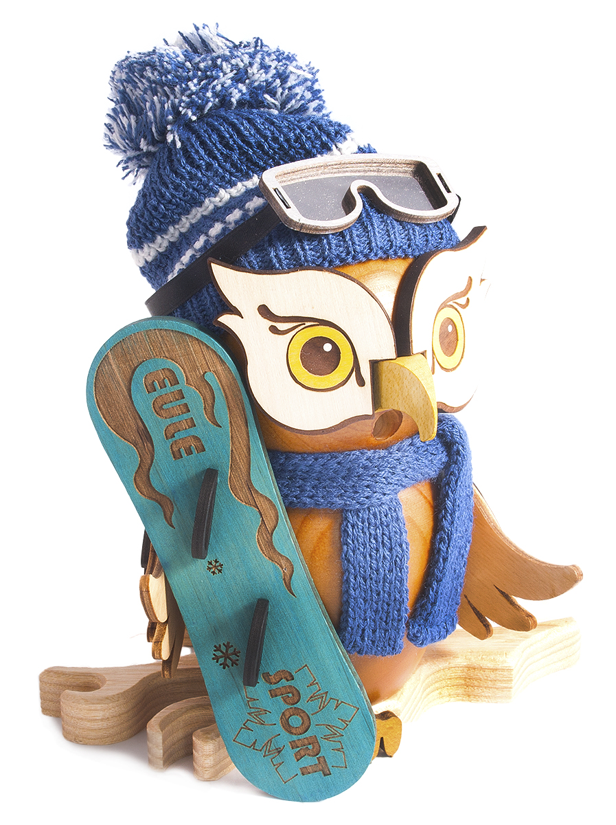 Rauchfigur Eule mit Snowboard NEU 2017 ca. 15 cm