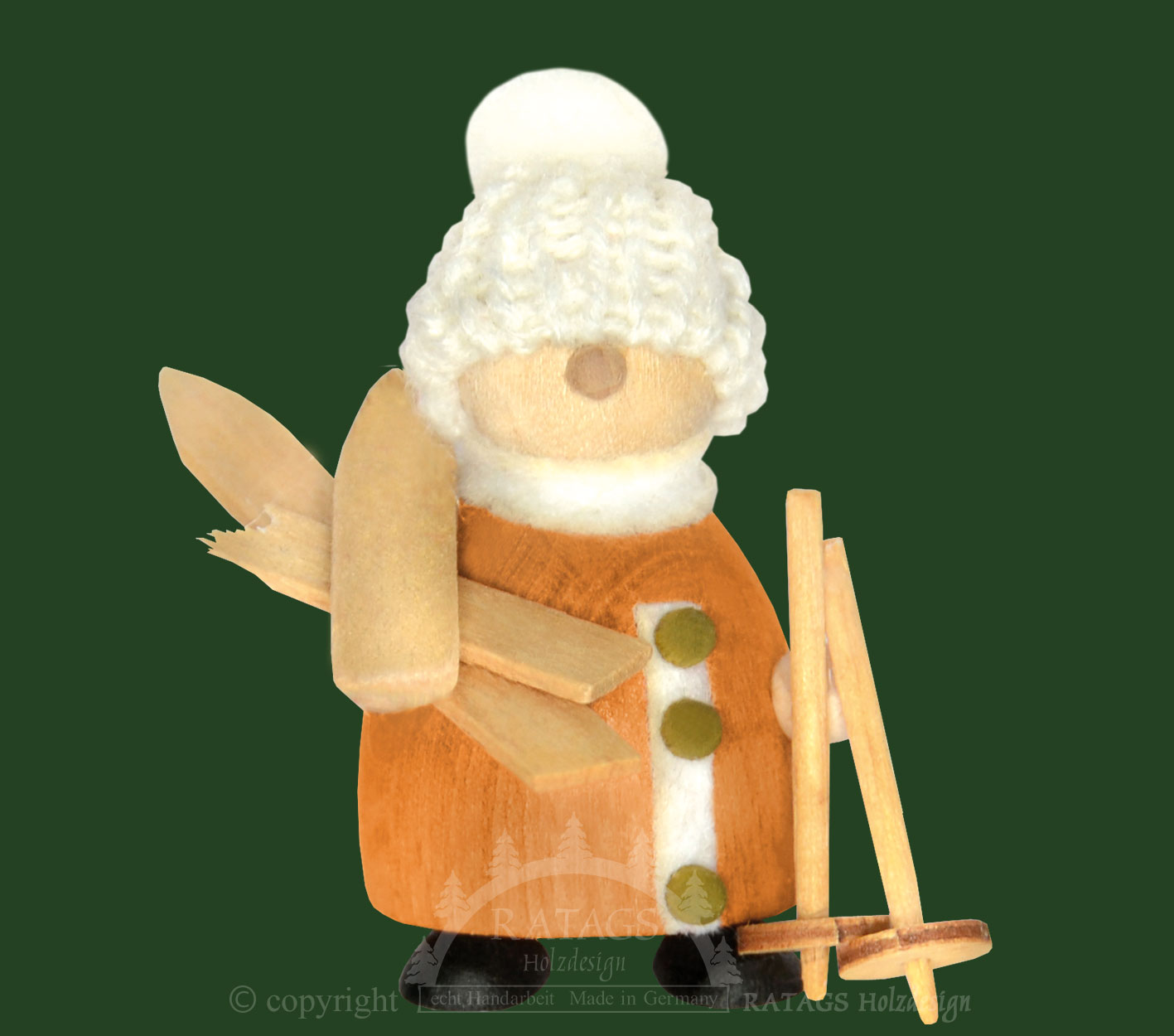 Snow-Molli, Junge Linie, mit Skiern auf weiße Strickmütze Snow-Molli, Junge Linie, mit Skiern auf weiße Strickmütze
