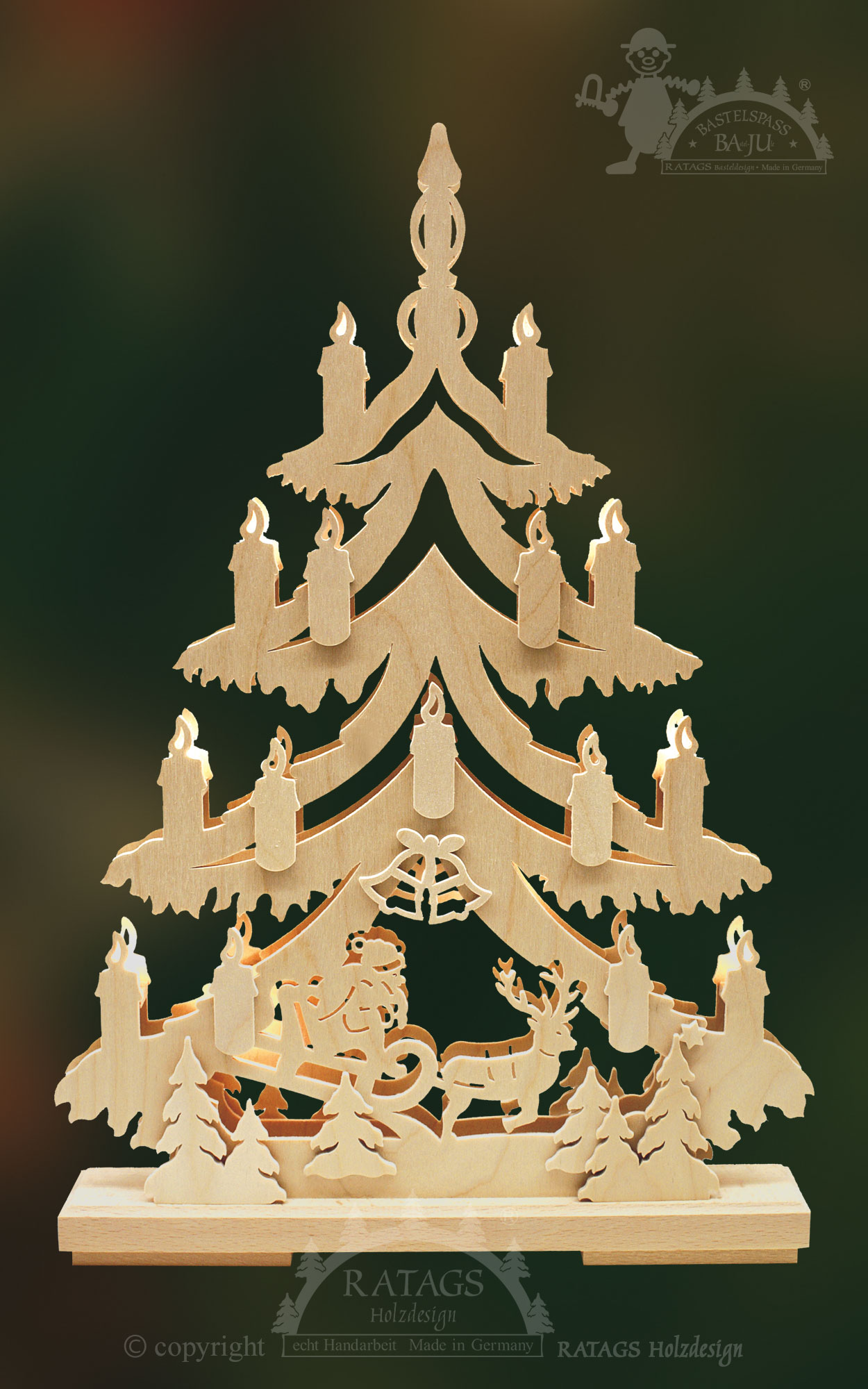 Tanne zum Basteln, klein, Weihnachtsmann mit Rentier Tanne zum Basteln, klein, Weihnachtsmann mit Rentier
