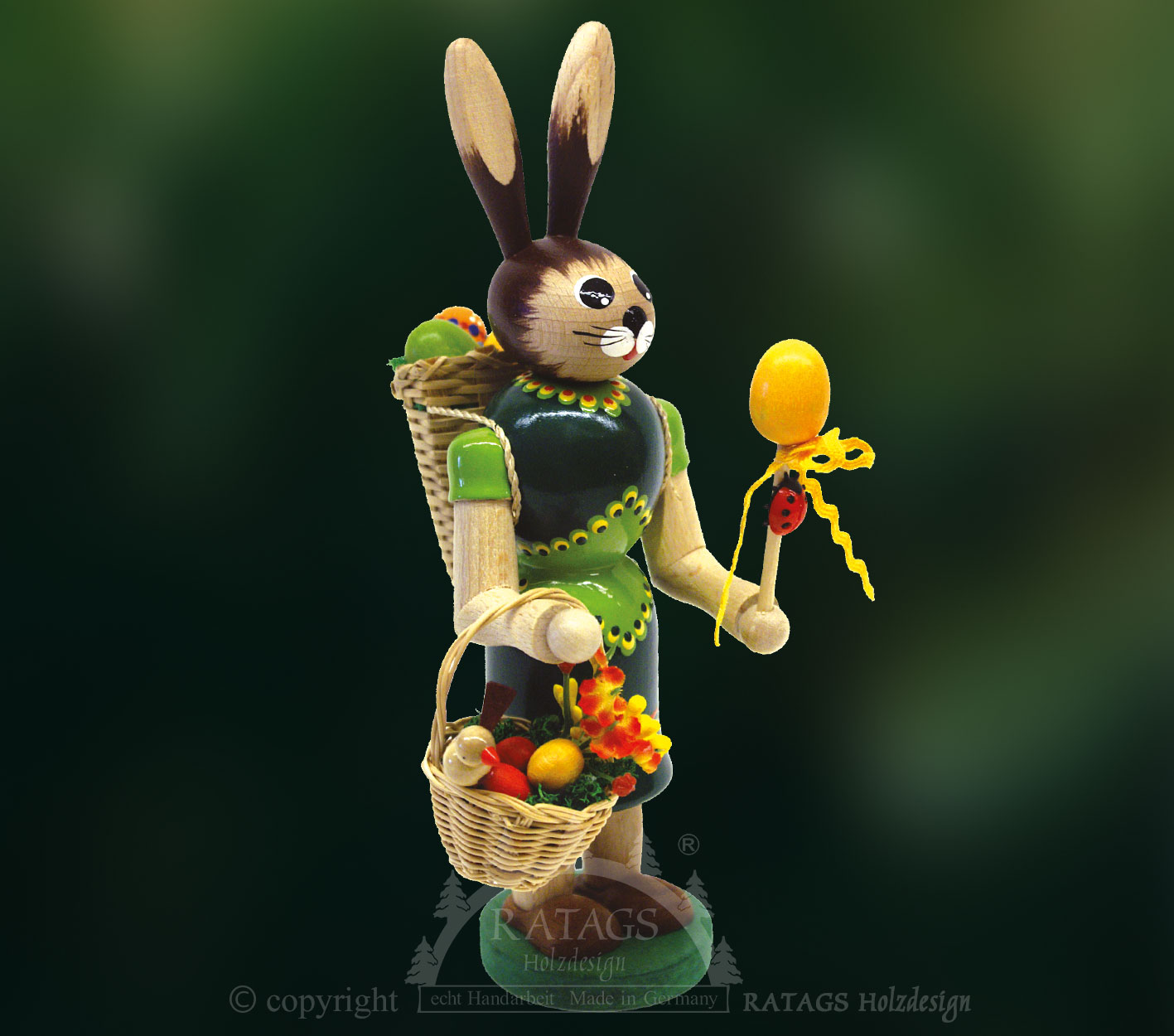 Osterhäsin, grün, Körbe und Ei Osterhäsin, grün, Körbe und Ei