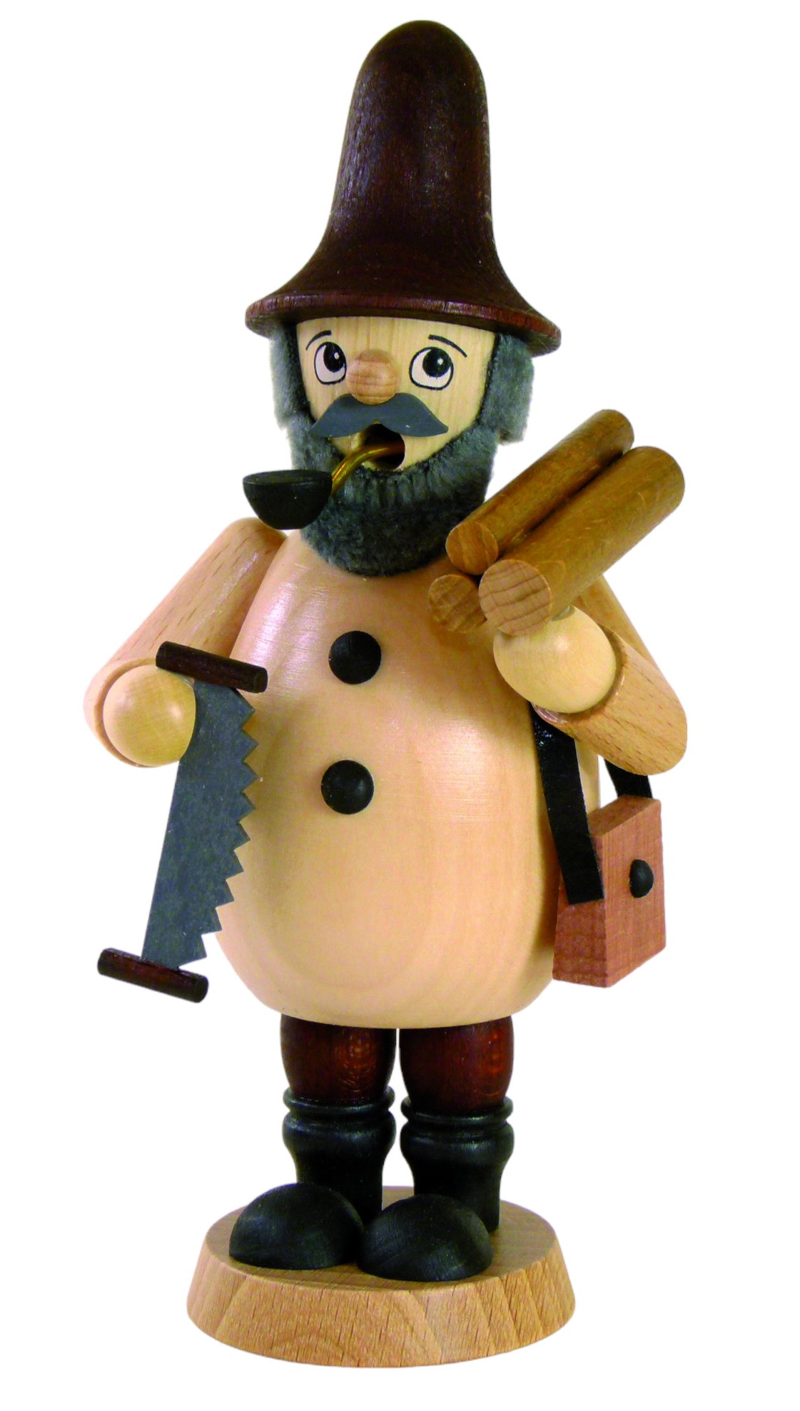 Waldwichtel mit Säge&Holzstapel 17cm Räuchermann
