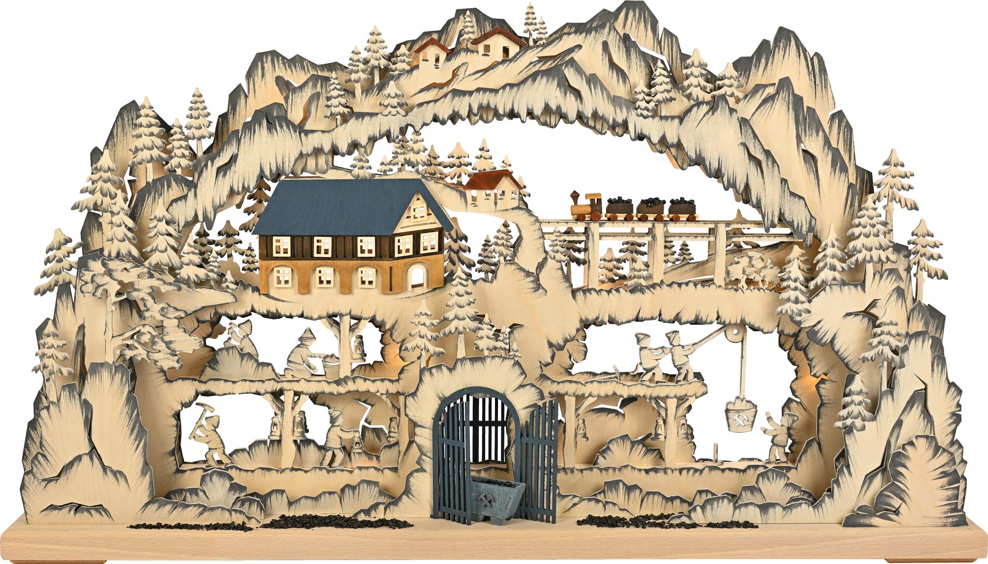 3D-Schwibbogen gr., Bergbau, handbemalt, grau