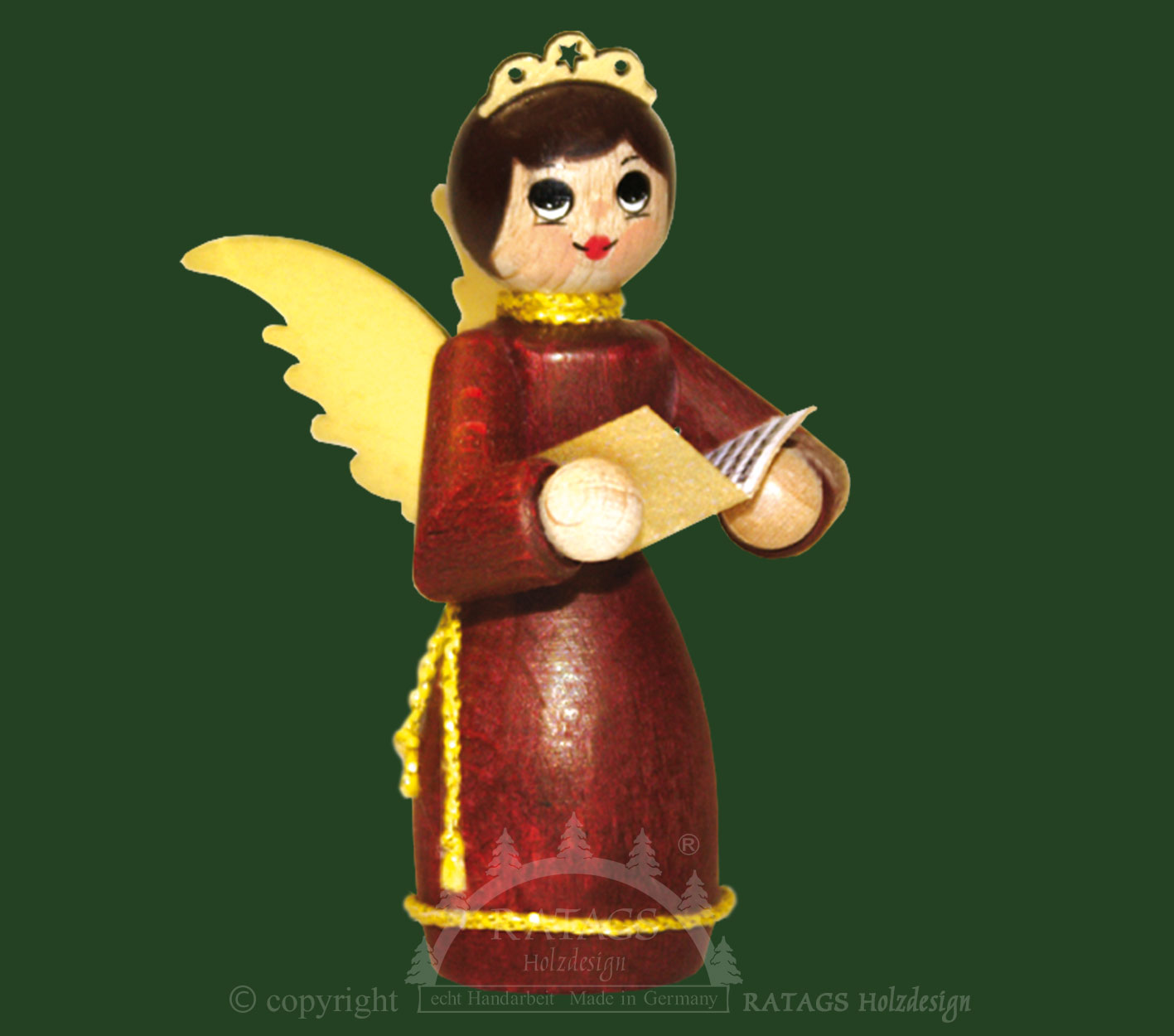 Figur, Engel mit Notenblatt, rot