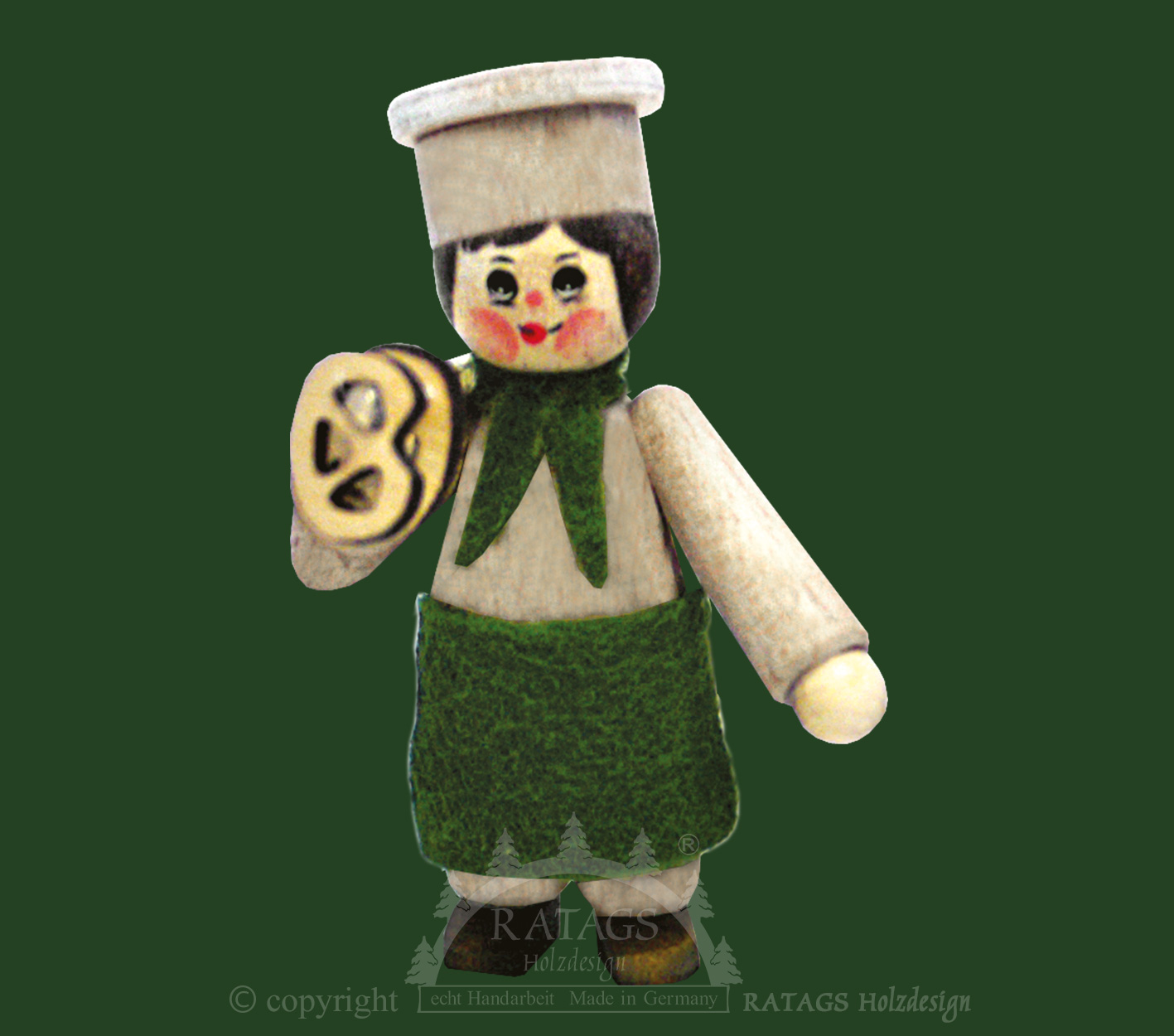 Figur, Bäcker mit Brezeln, weiß gebeizt Figur, Bäcker mit Brezeln, weiß gebeizt