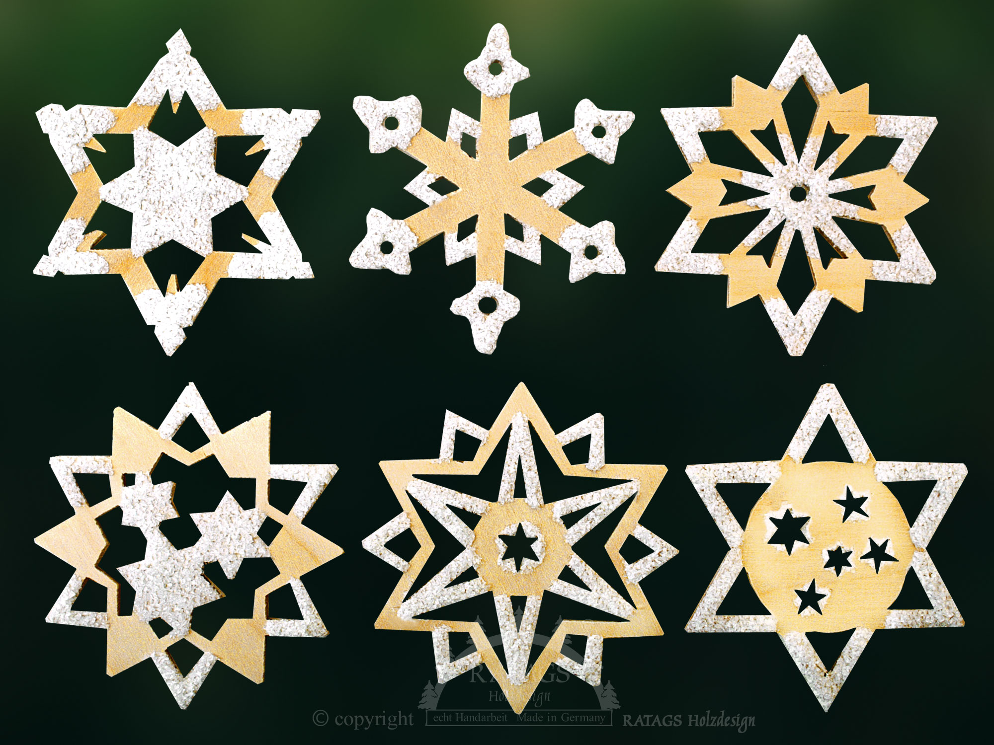 Baumbehang, 6er Set, Sterne, Raureif Baumbehang, 6er Set, Sterne, Raureif