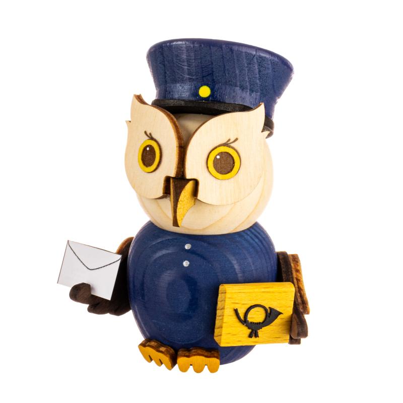 Mini Eule Postbote, H 7cm Holzfigur 2024