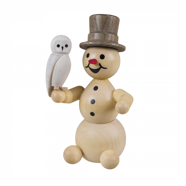 Schneemann mit Schneeeule sitzend, ohne Sockel 8 cm Schneemann mit Schneeeule sitzend, ohne Sockel 8 cm