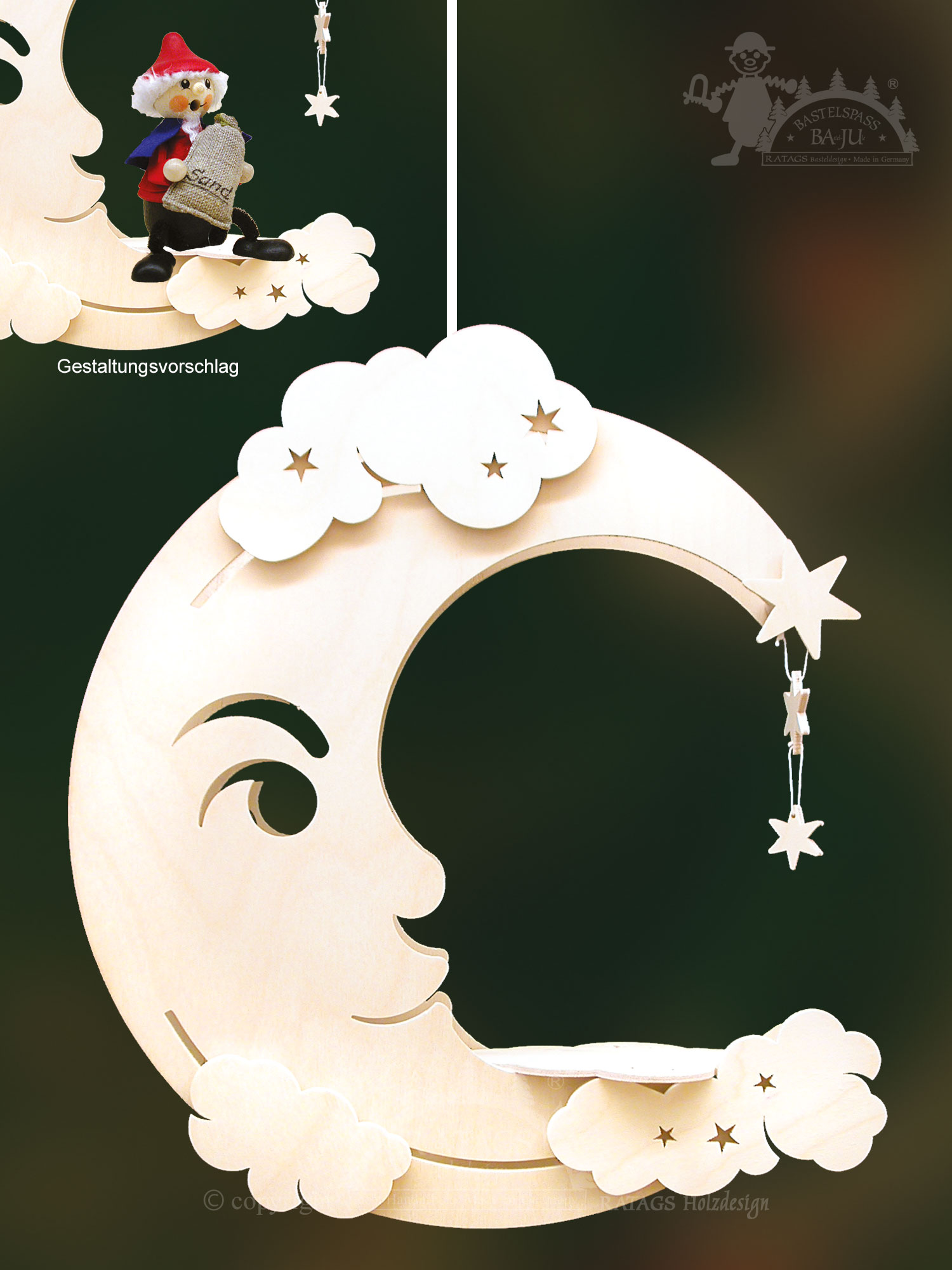 Fensterbild, beleuchtet, zum Basteln, Mond, Selbstmontage Fensterbild, beleuchtet, zum Basteln, Mond, Selbstmontage