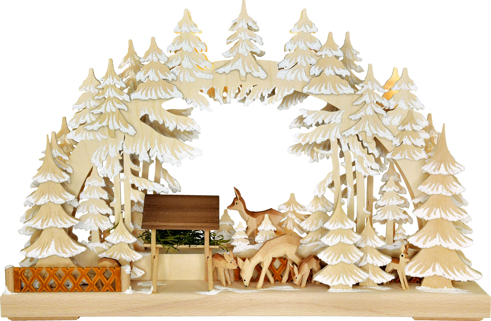 3D-Schwibbogen kl., Rehe an der Futterkrippe, Raureif 3D-Schwibbogen kl., Rehe an der Futterkrippe, Raureif