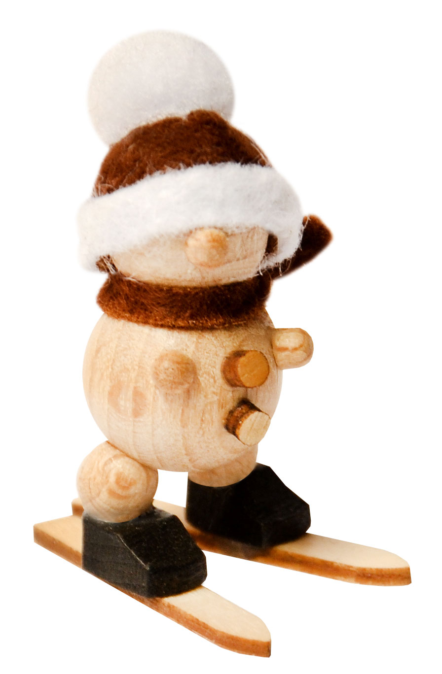 Schneemann natur, auf Ski braune Mütze