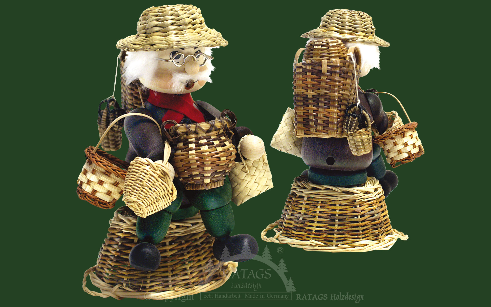 Kantenhocker, Korbhändler auf Weidenkorb