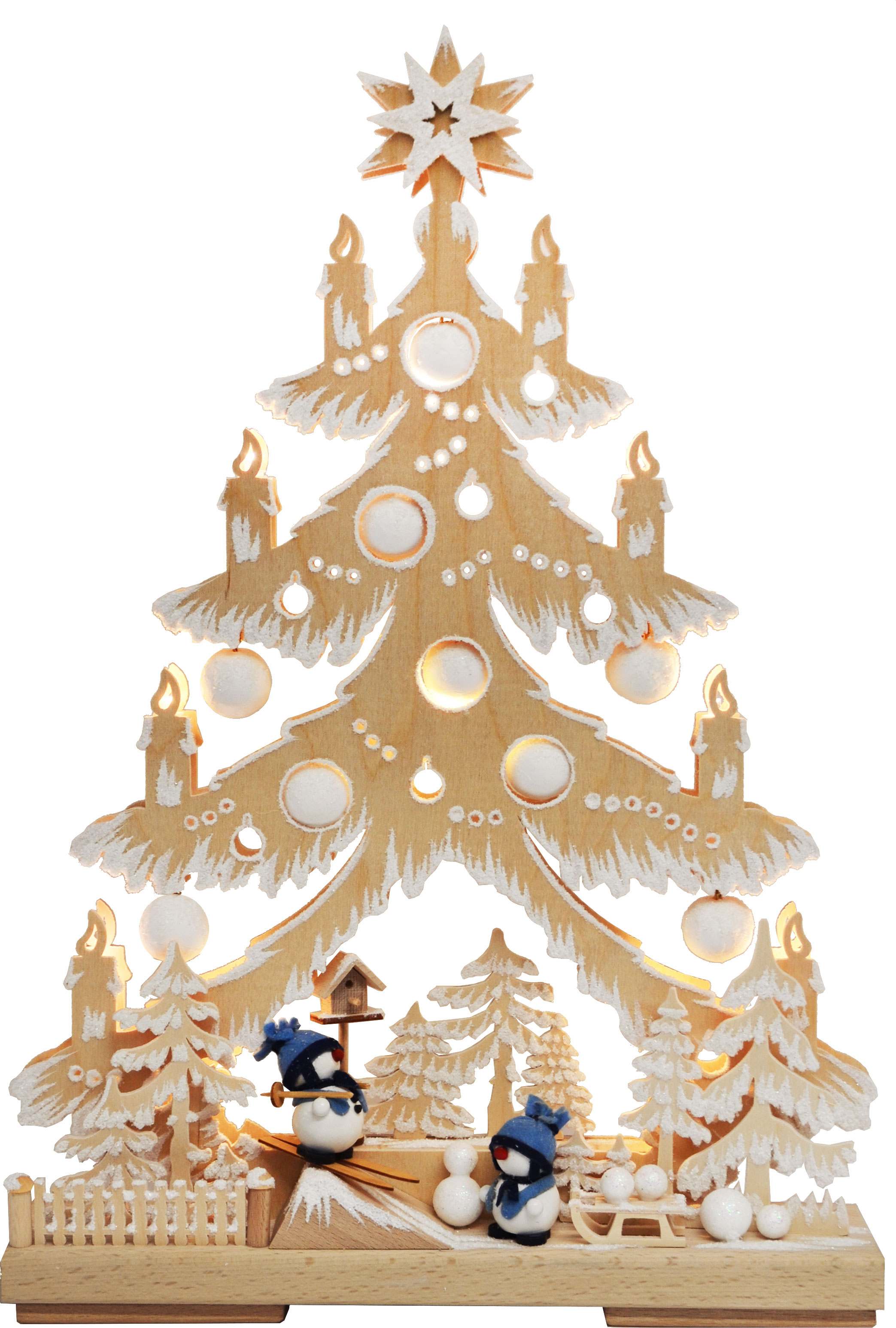 Tanne kl.,  Schneemänner mit blaue Mütze natur, Raureif Tanne kl.,  Schneemänner mit blaue Mütze natur, Raureif