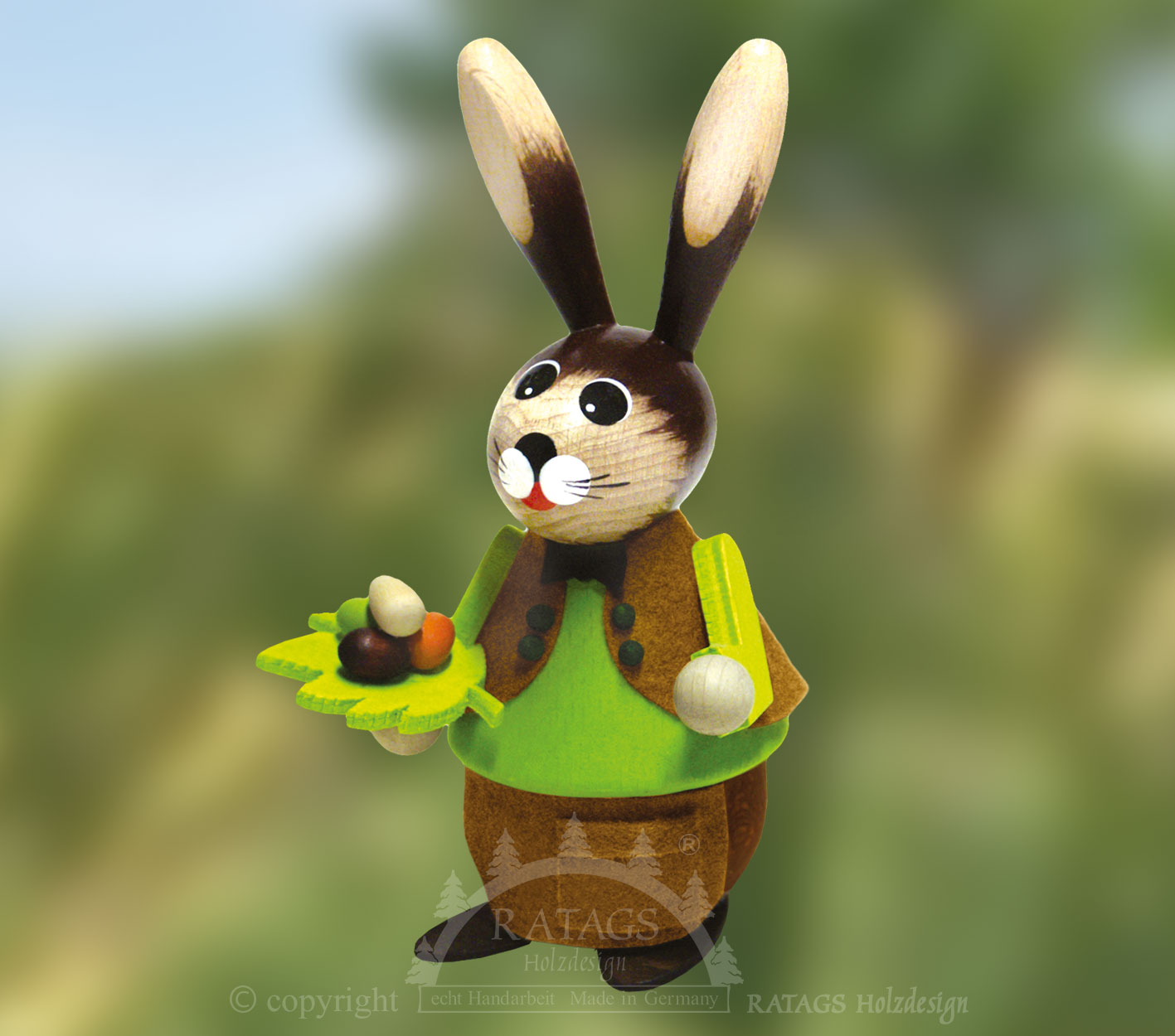 Knuffiger Hase mit Blatt und Eiern Knuffiger Hase mit Blatt und Eiern