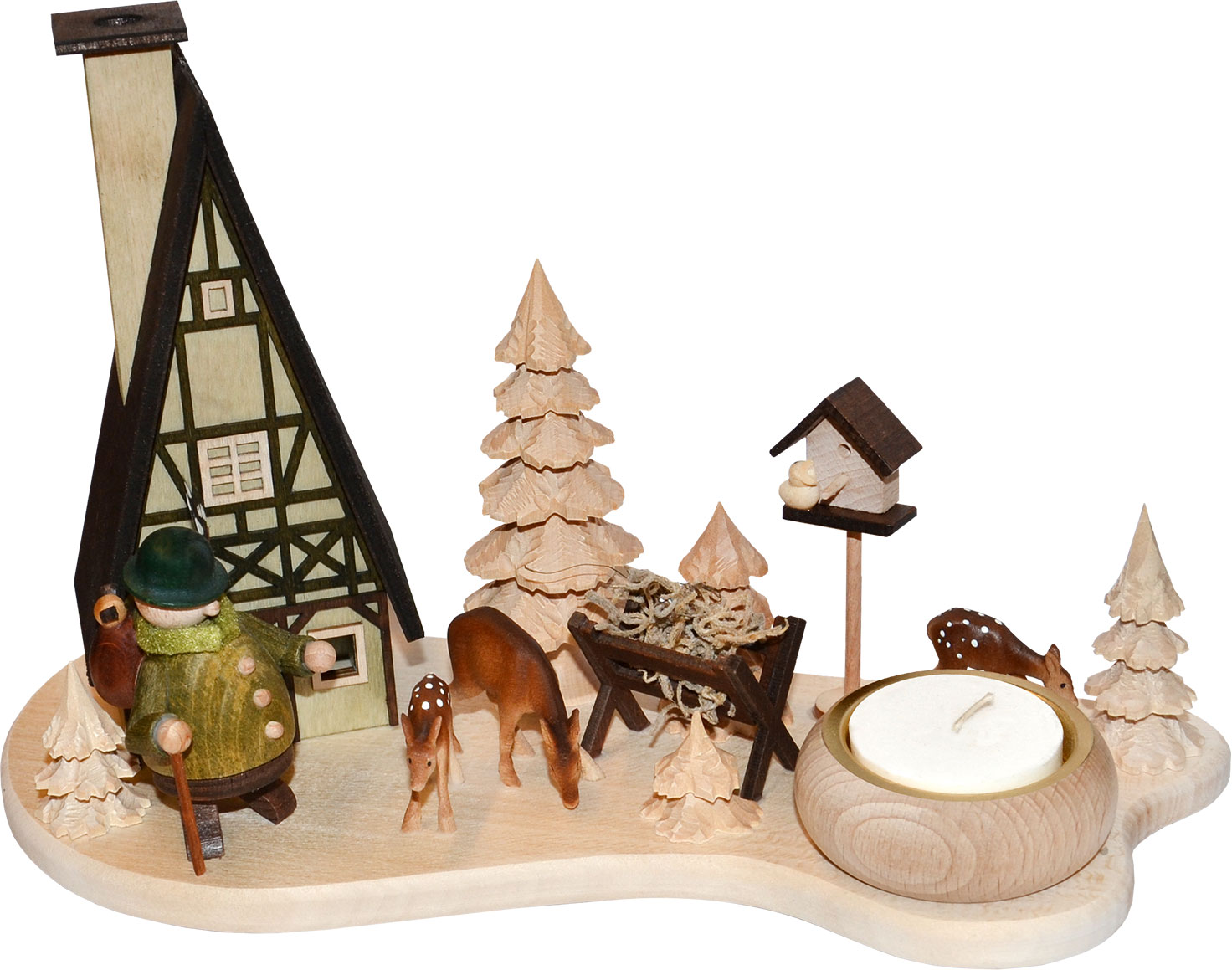 Förster mit Rehen Lichterteller, Räucherhaus Förster mit Rehen Lichterteller, Räucherhaus
