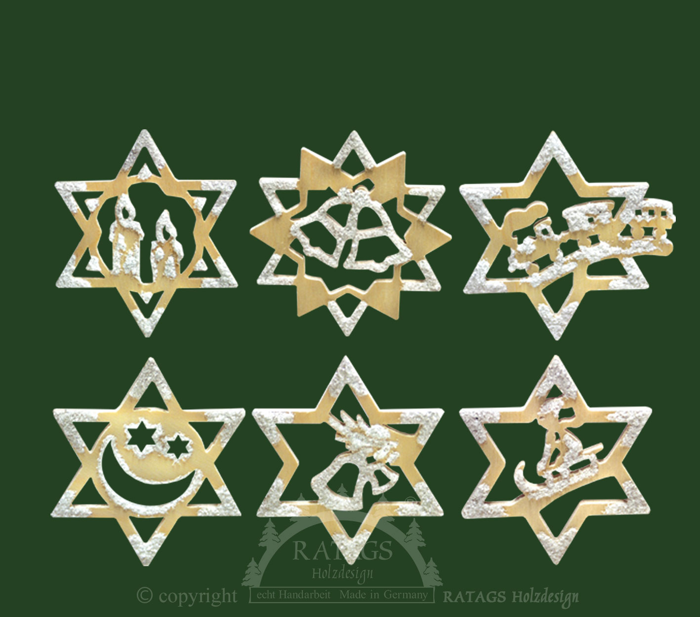 Baumbehang, 6er Set, Sterne, Raureif