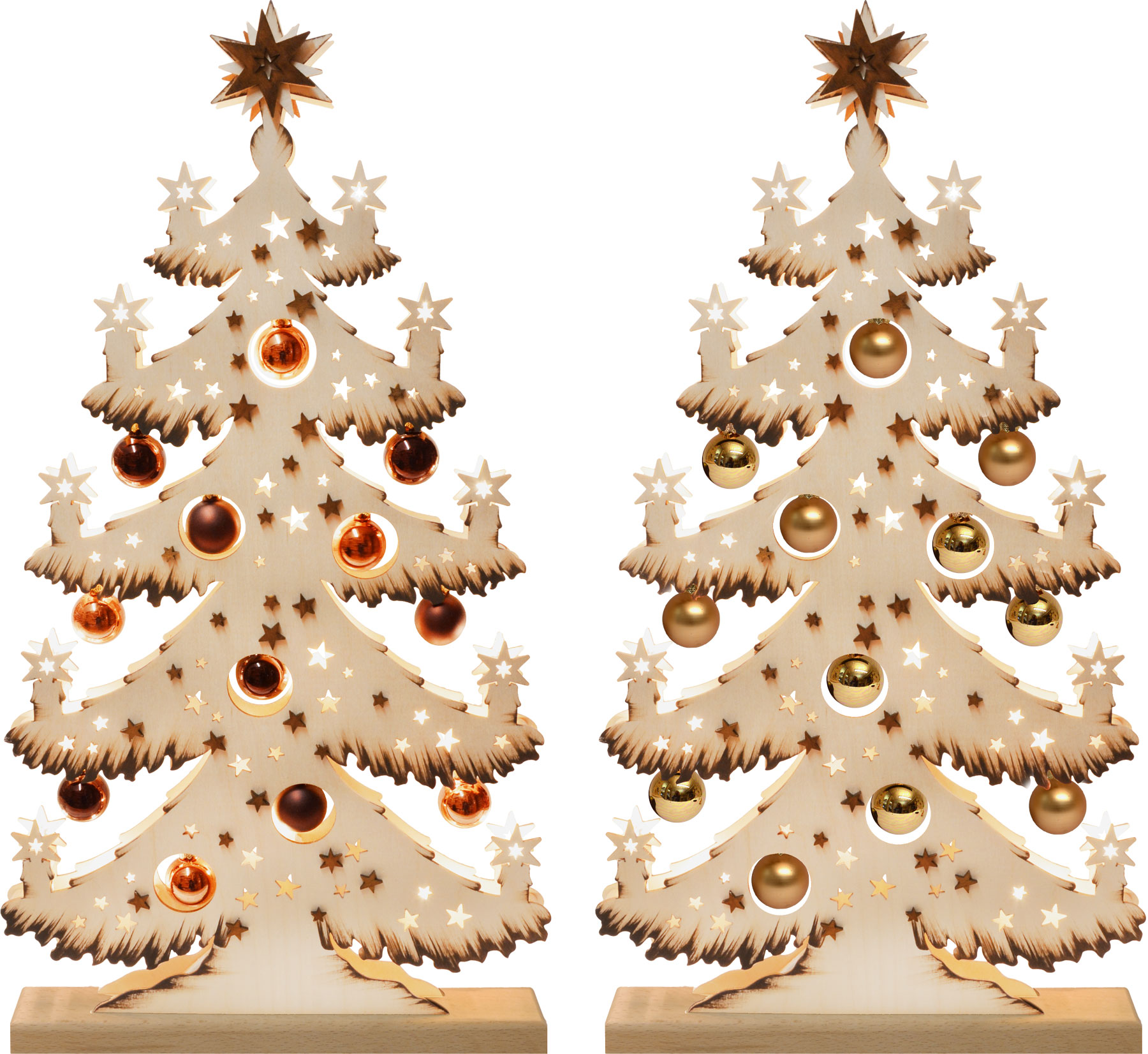 Tanne mittelgroß, 2er Set Kugeln gold+kupfer, handbemalt braun