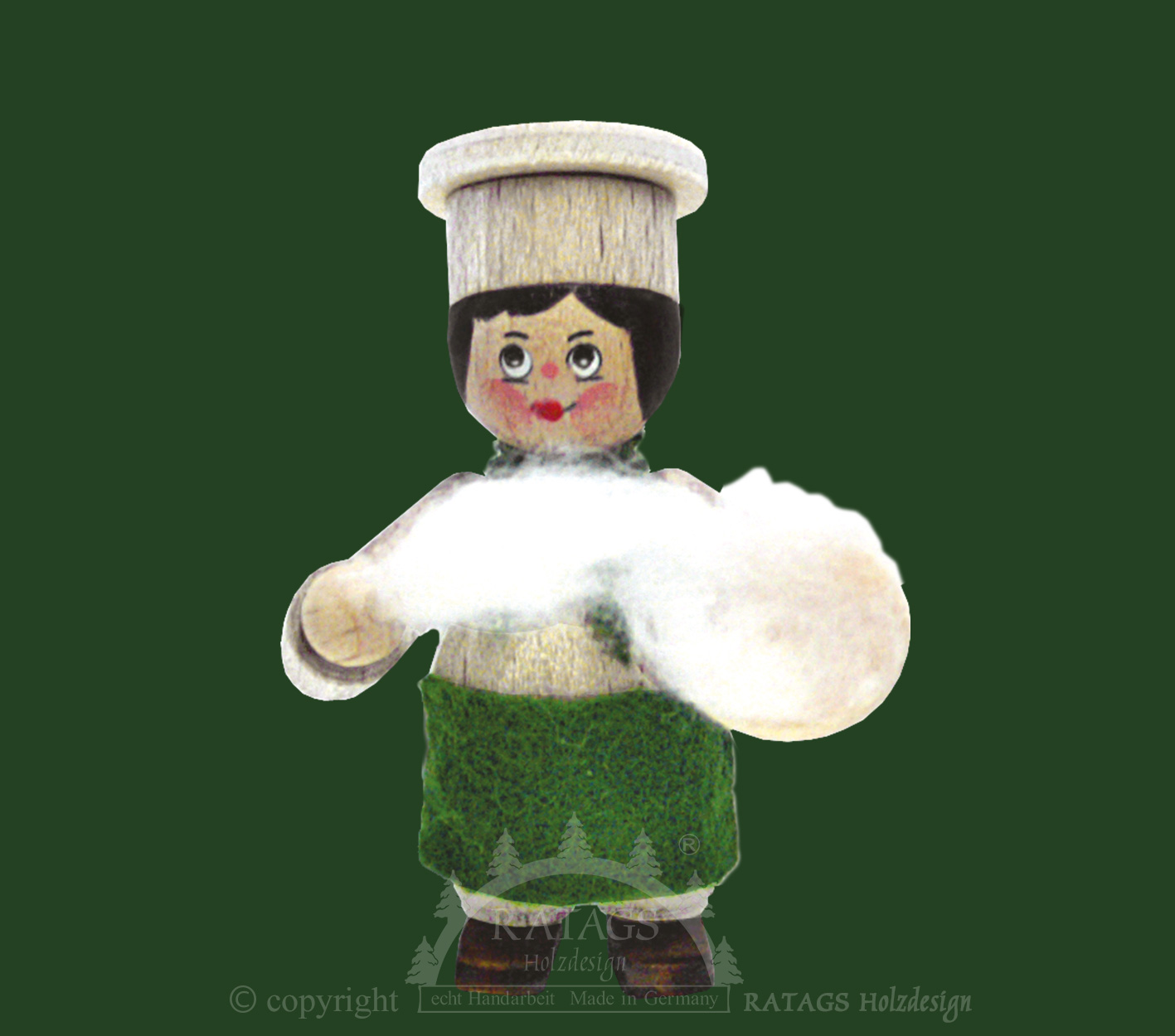 Figur, Bäcker mit Schüssel und Teig, weiß gebeizt Figur, Bäcker mit Schüssel und Teig, weiß gebeizt