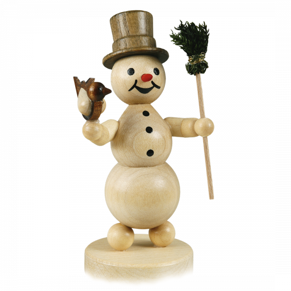 Schneemann "mit Besen und Vogel" Sockel 12 cm