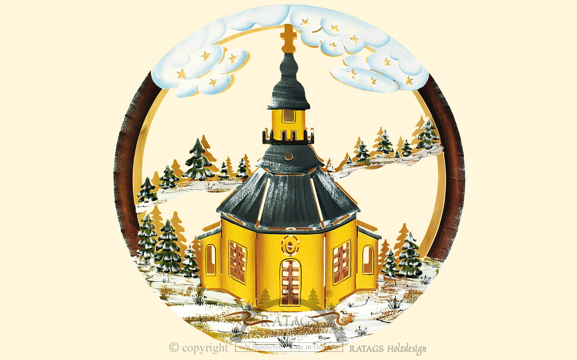 Fensterbild, beleuchtet, Kirche Seiffen, handbemalt winterlich Fensterbild, beleuchtet, Kirche Seiffen, handbemalt winterlich