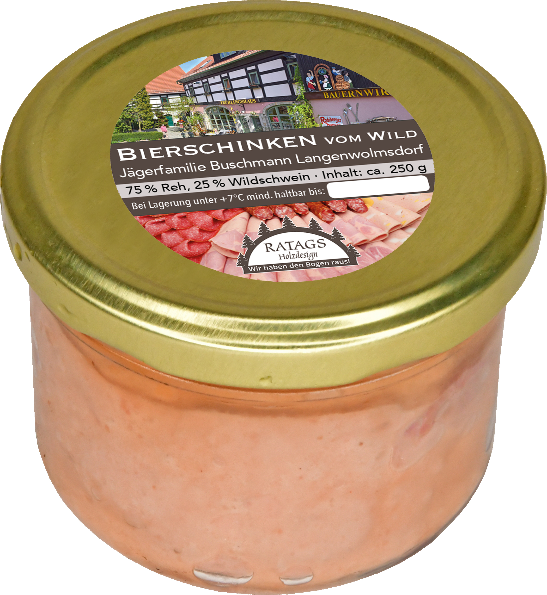 Bierschinken mit Wild im Glas / 200g Wurstglas Bierschinken mit Wild im Glas / 200g Wurstglas