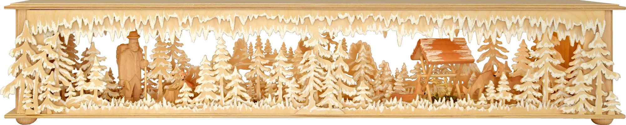 Raumleuchte gr., Wald, Waldmann mit Axt, Futterkrippe, Raureif Raumleuchte gr., Wald, Waldmann mit Axt, Futterkrippe, Raureif