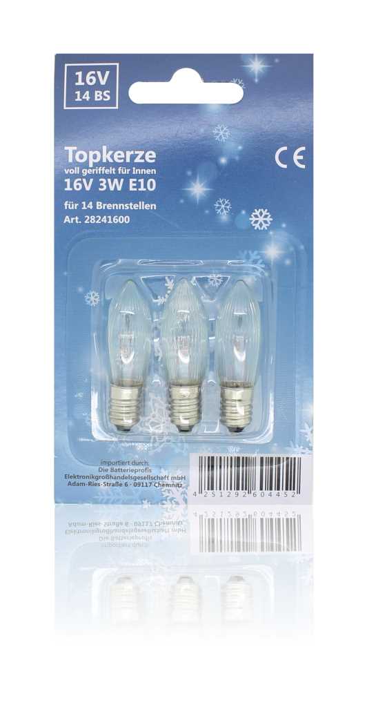 Topkerze voll geriffelt 16V 3W El0 3er-Bilster